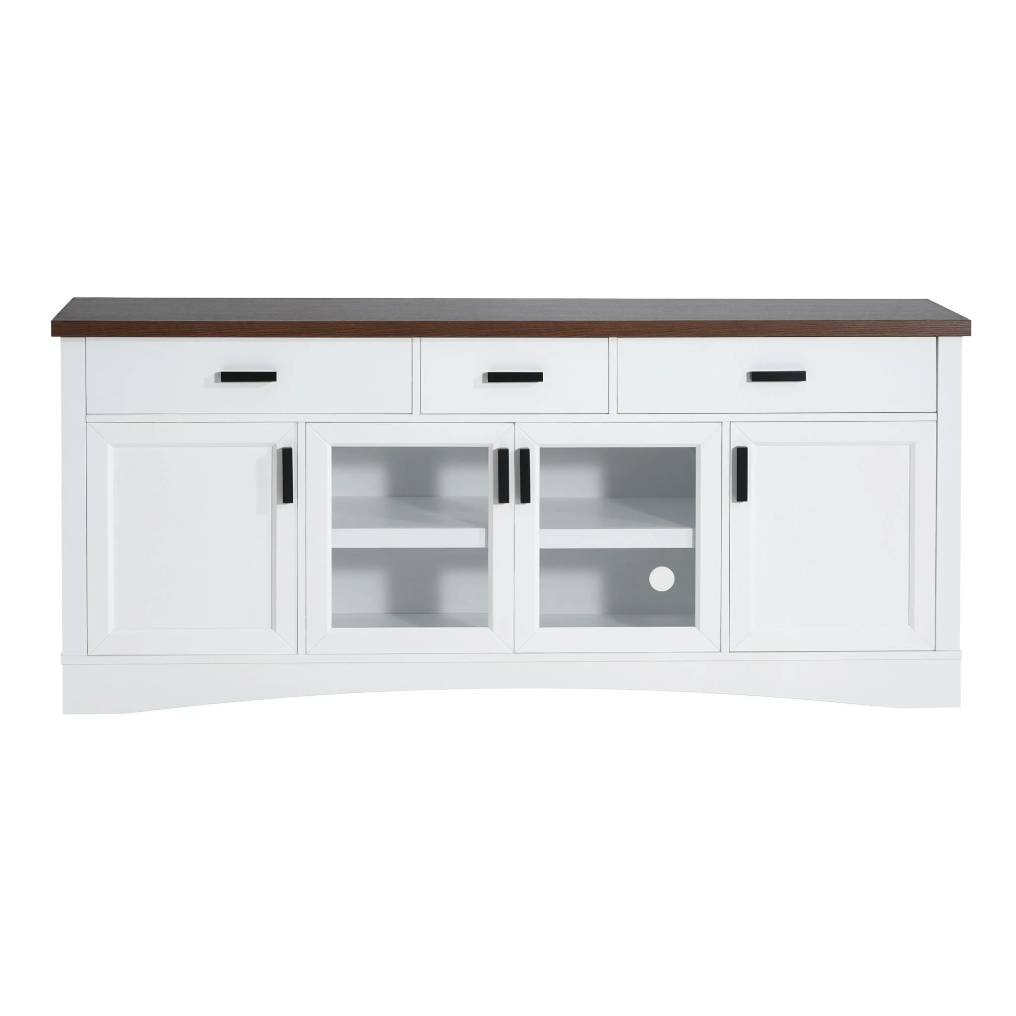 TV Console Stand, Glass Doors & Storage Drawers, Adjustable Shelves - Image 2