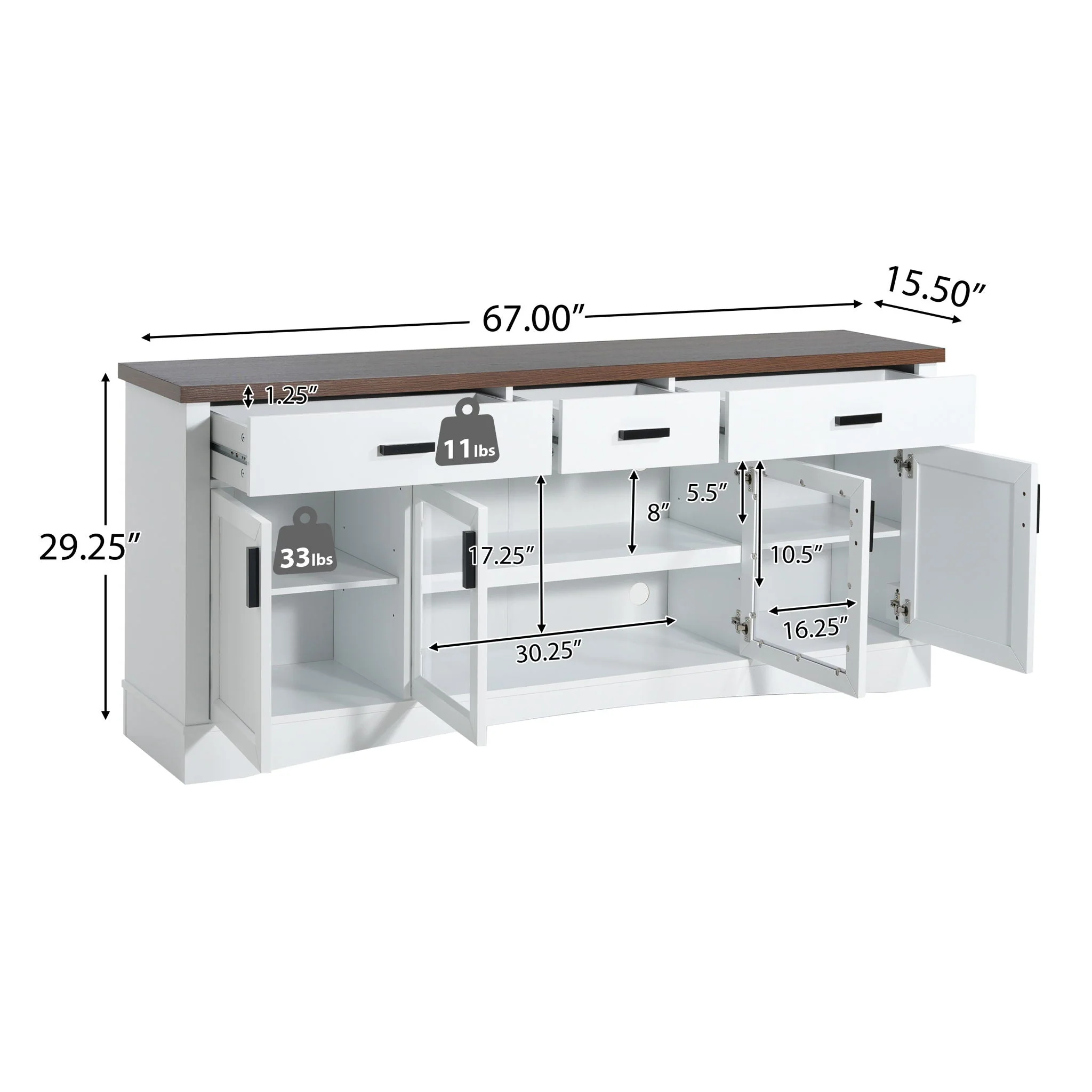 TV Console Stand, Glass Doors & Storage Drawers, Adjustable Shelves - Image 7