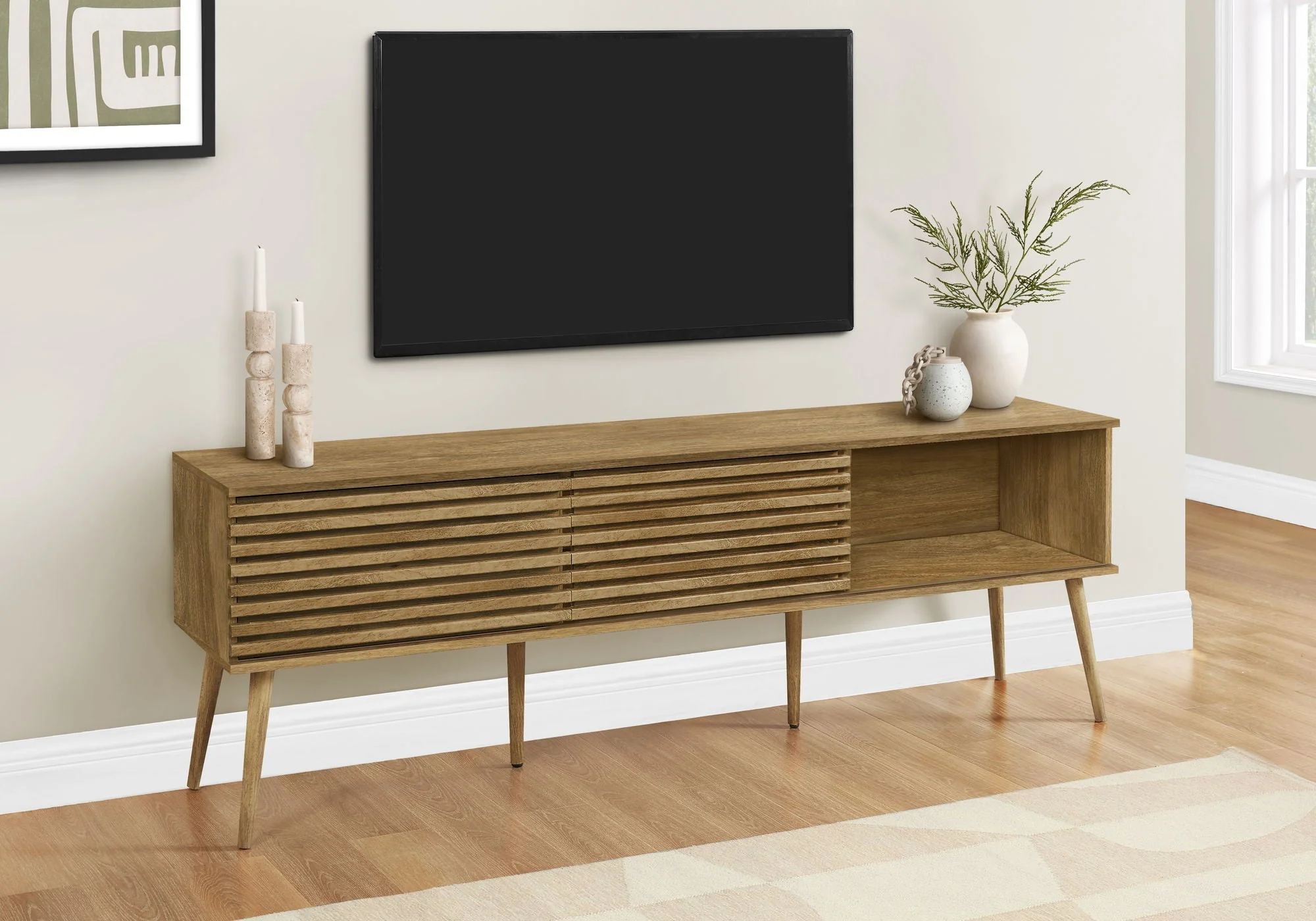 TV Stand, 72 Inch, Media Entertainment Center, Storage Cabinet, Console, Storage Shelves, Contemporary & Modern - Walnut - Image 2
