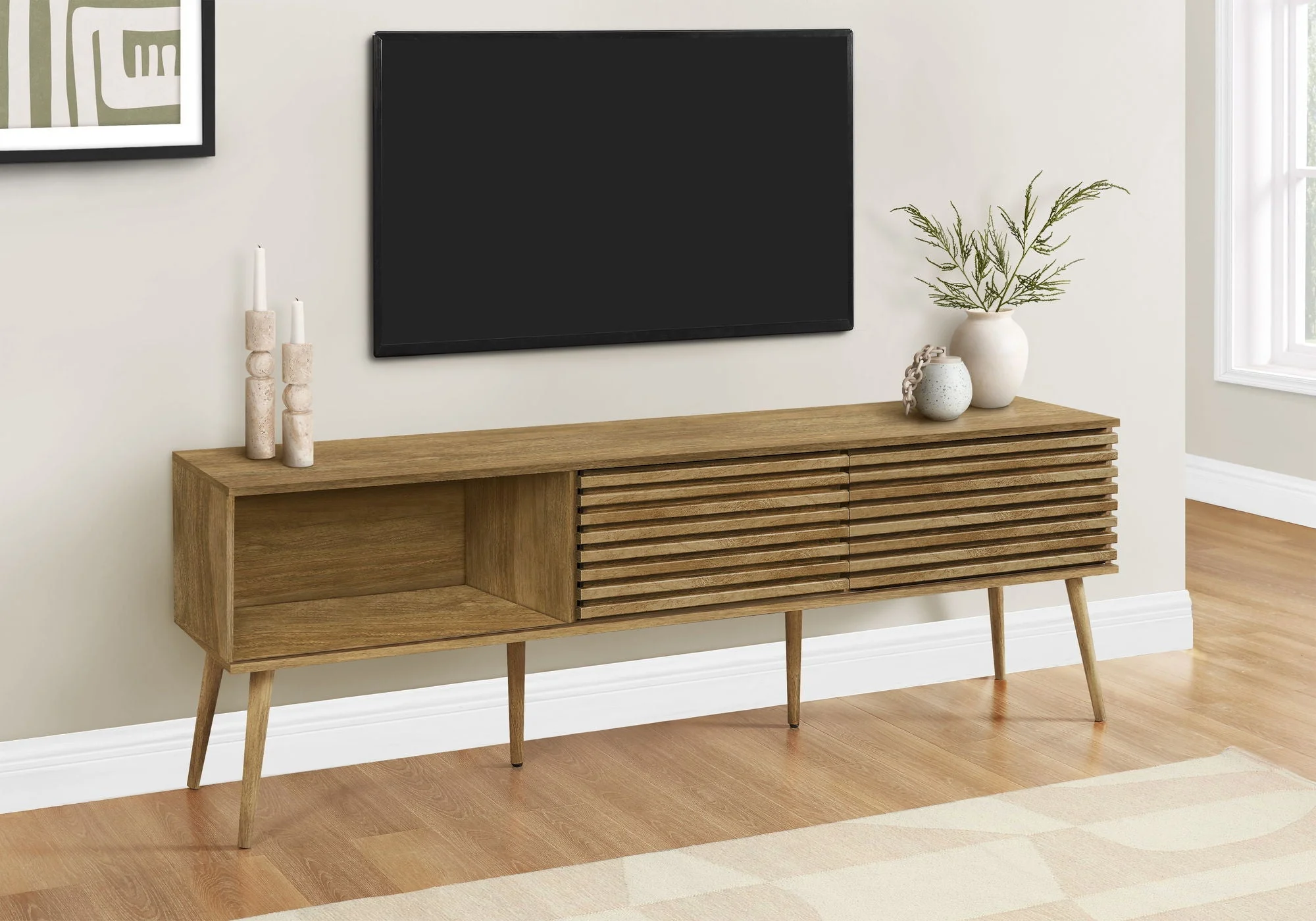 TV Stand, 72 Inch, Media Entertainment Center, Storage Cabinet, Console, Storage Shelves, Contemporary & Modern - Walnut - Image 3