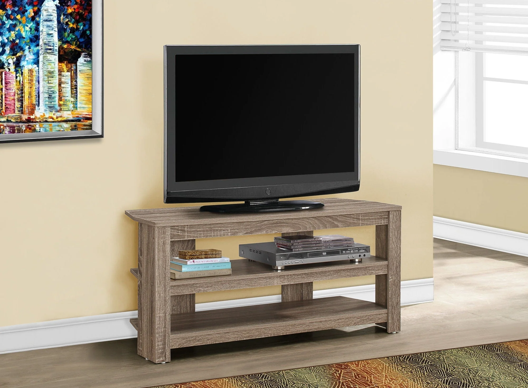 TV Stand, Console, Media Entertainment Center, 3 Storage Shelves - Image 2