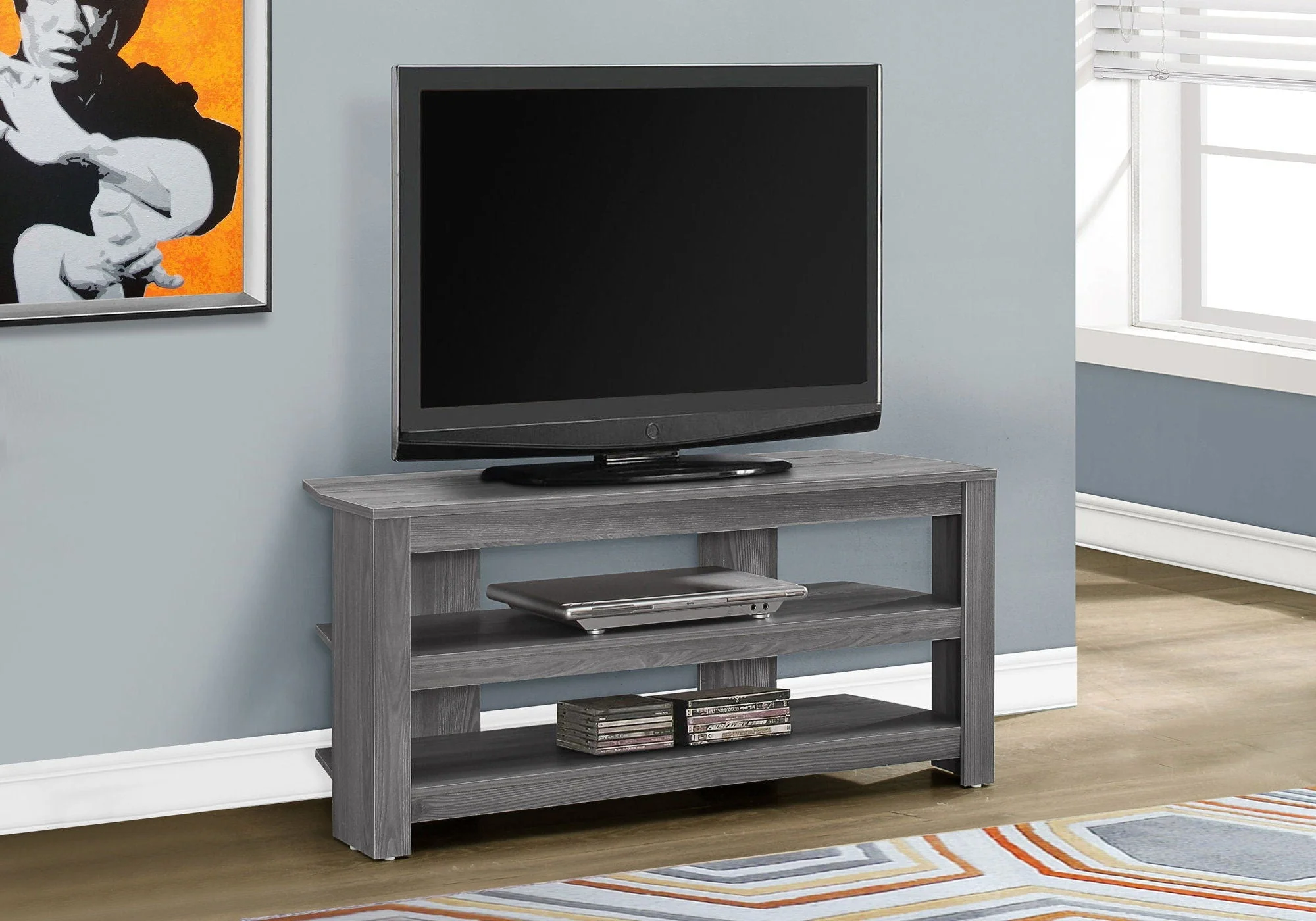 TV Stand, Console, Media Entertainment Center, 3 Storage Shelves - Image 3