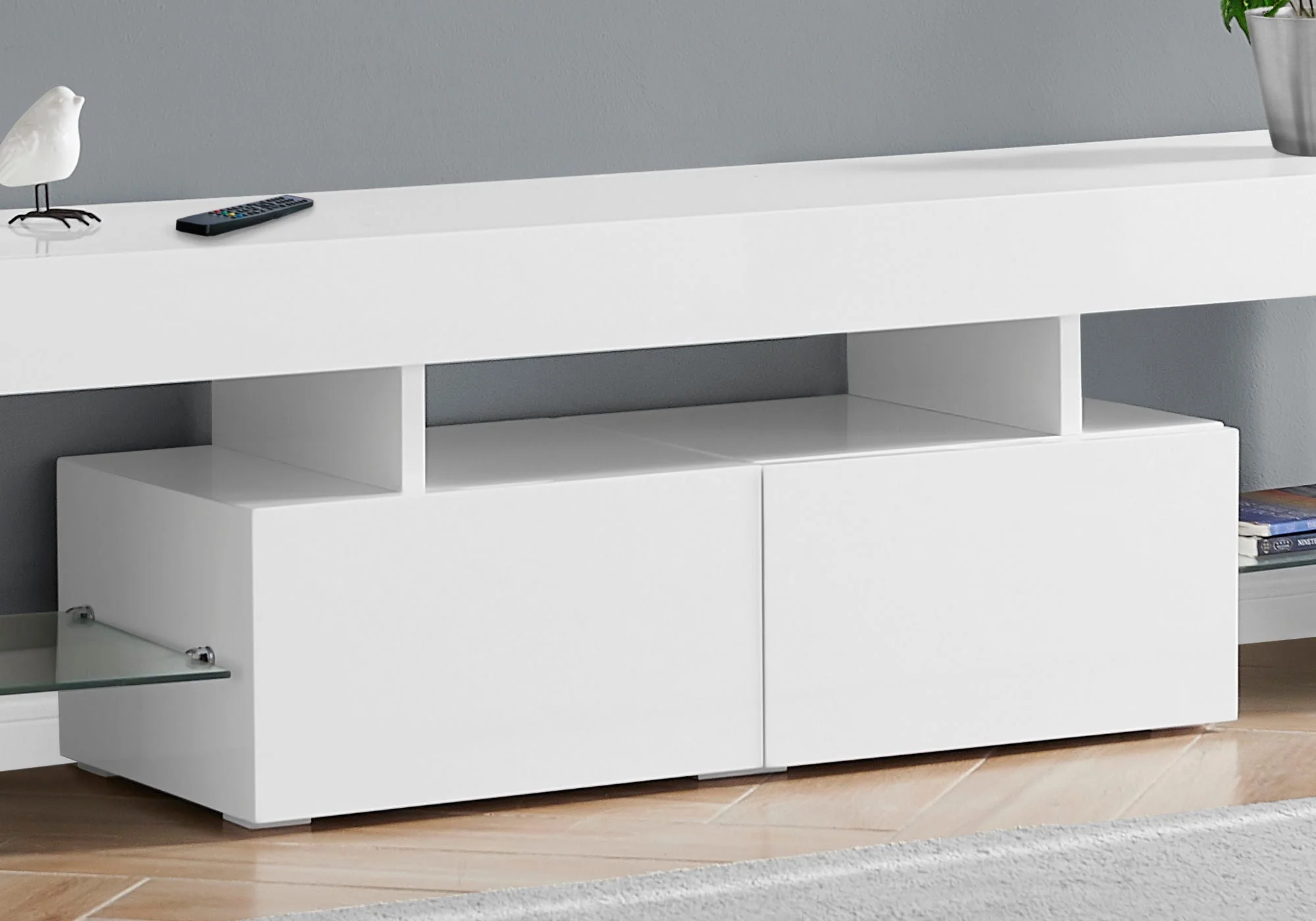 TV Stand, Console, Media Entertainment Center - Glossy White - Image 2