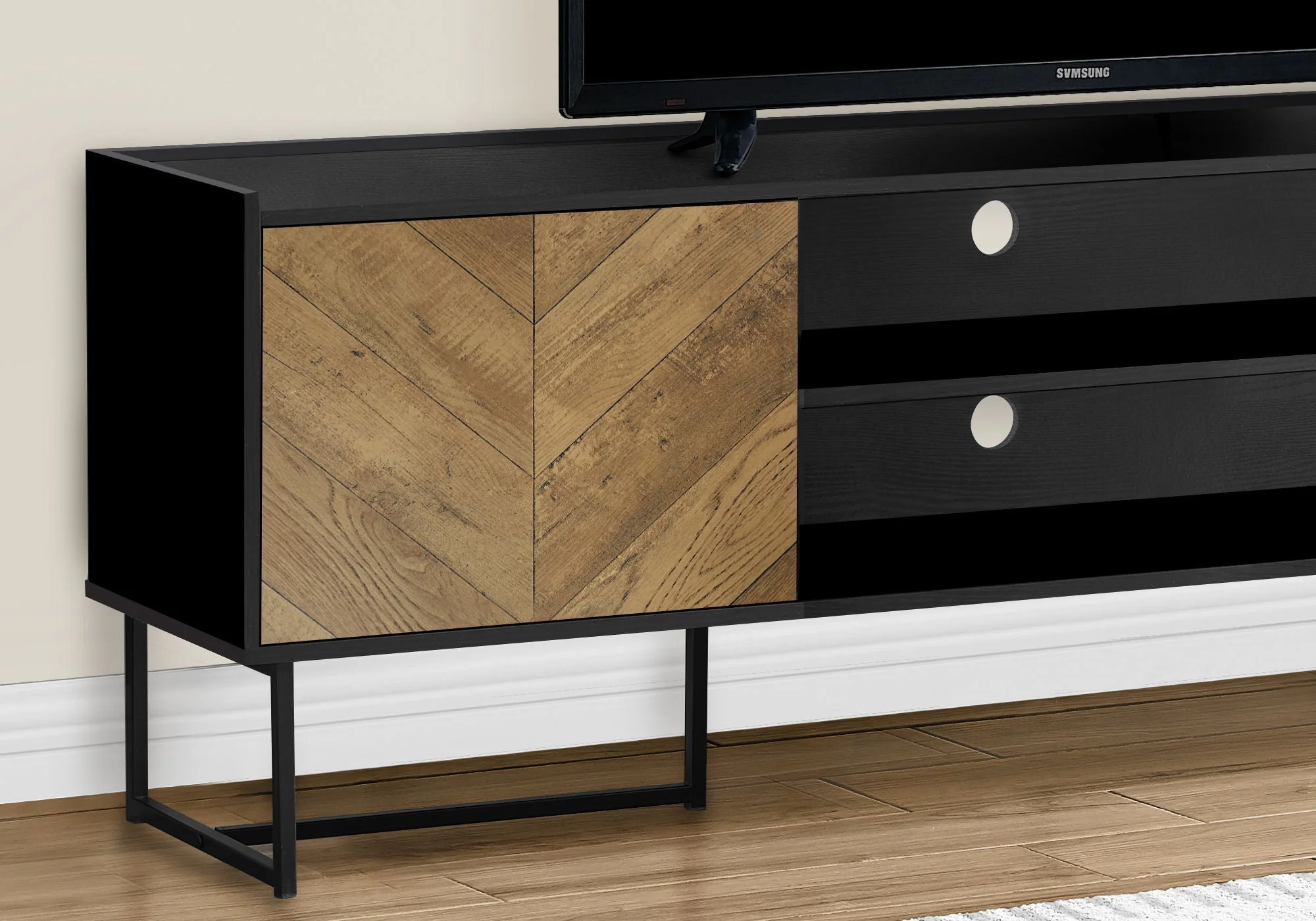TV Stand, Console, Media Entertainment Center, Storage Cabinet, Modern - Black - Image 2