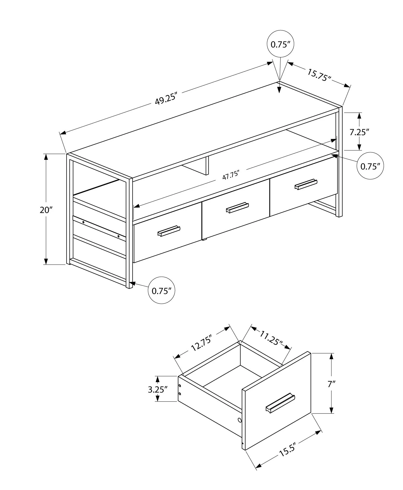 TV Stand, Console, Media Entertainment Center, Storage Drawers, Modern - Image 13