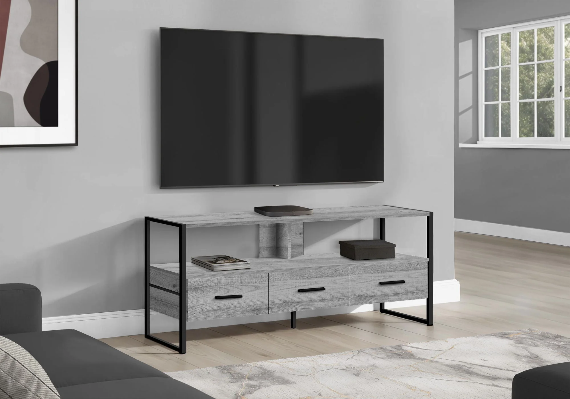 TV Stand, Console, Media Entertainment Center, Storage Drawers, Modern - Image 3