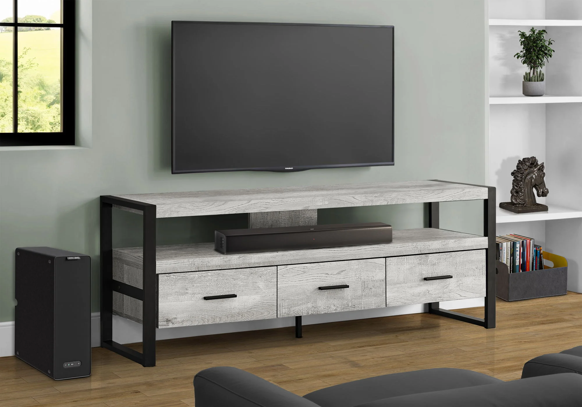 TV Stand, Console, Media Entertainment Center, Storage Drawers, Modern - Image 4