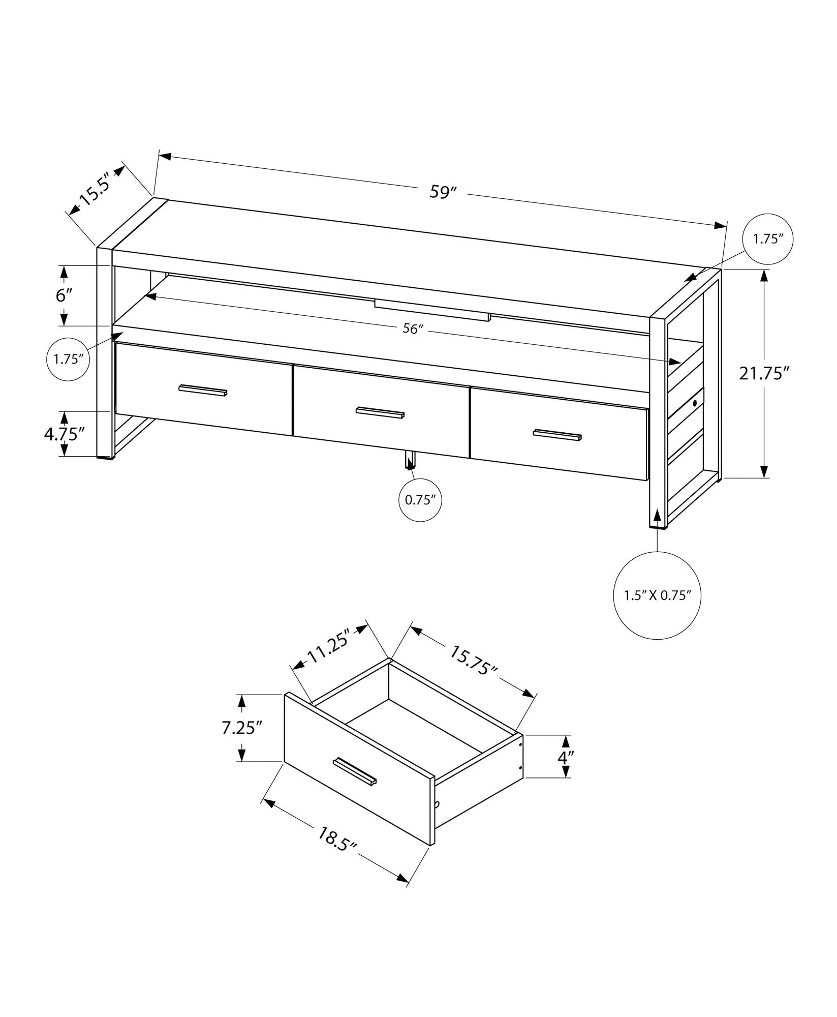 TV Stand, Console, Media Entertainment Center, Storage Drawers, Modern - Image 8