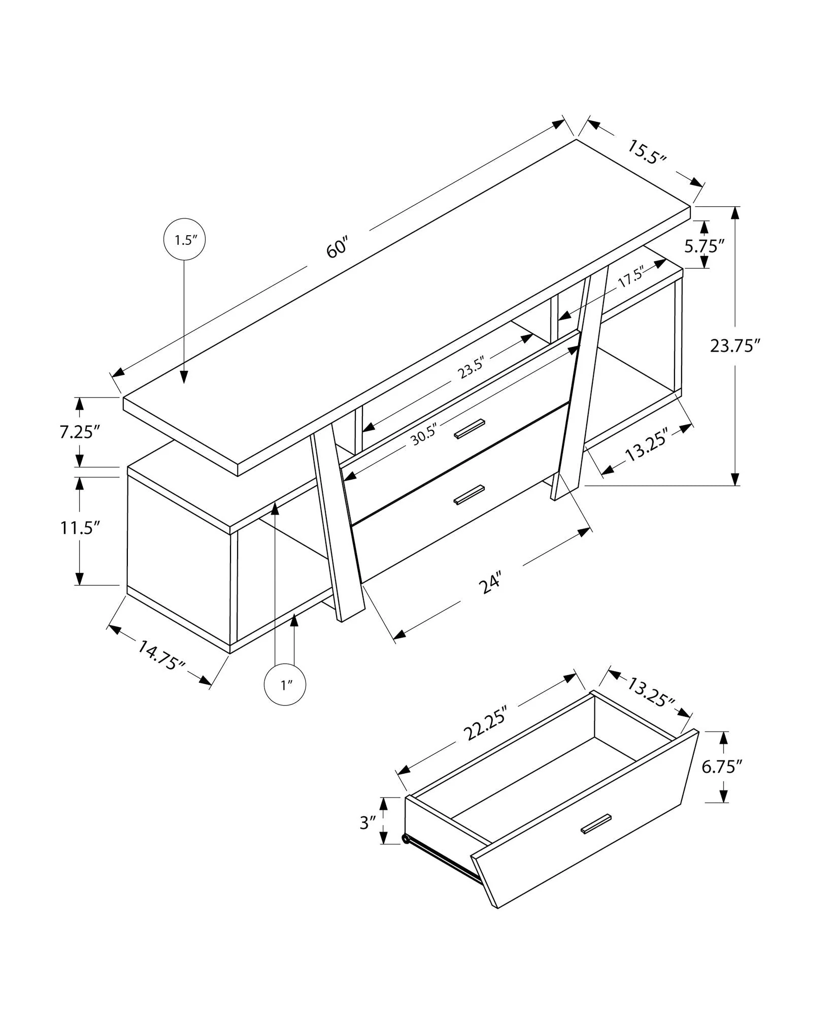TV Stand, Console, Media Entertainment Center, Storage Drawers - Taupe - Image 4