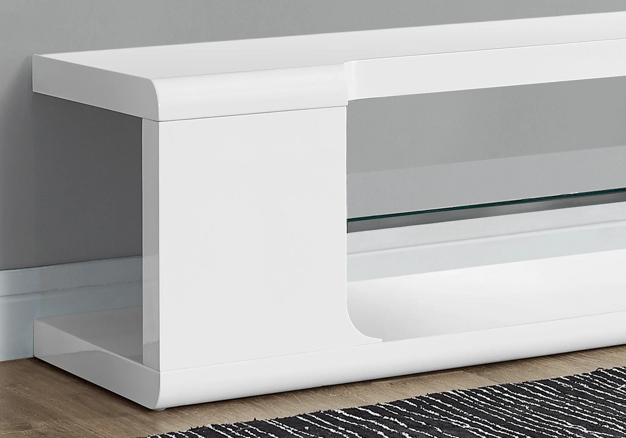 TV Stand, Console, Media Entertainment Center, Storage Shelves, Glossy Contemporary & Modern - White - Image 2