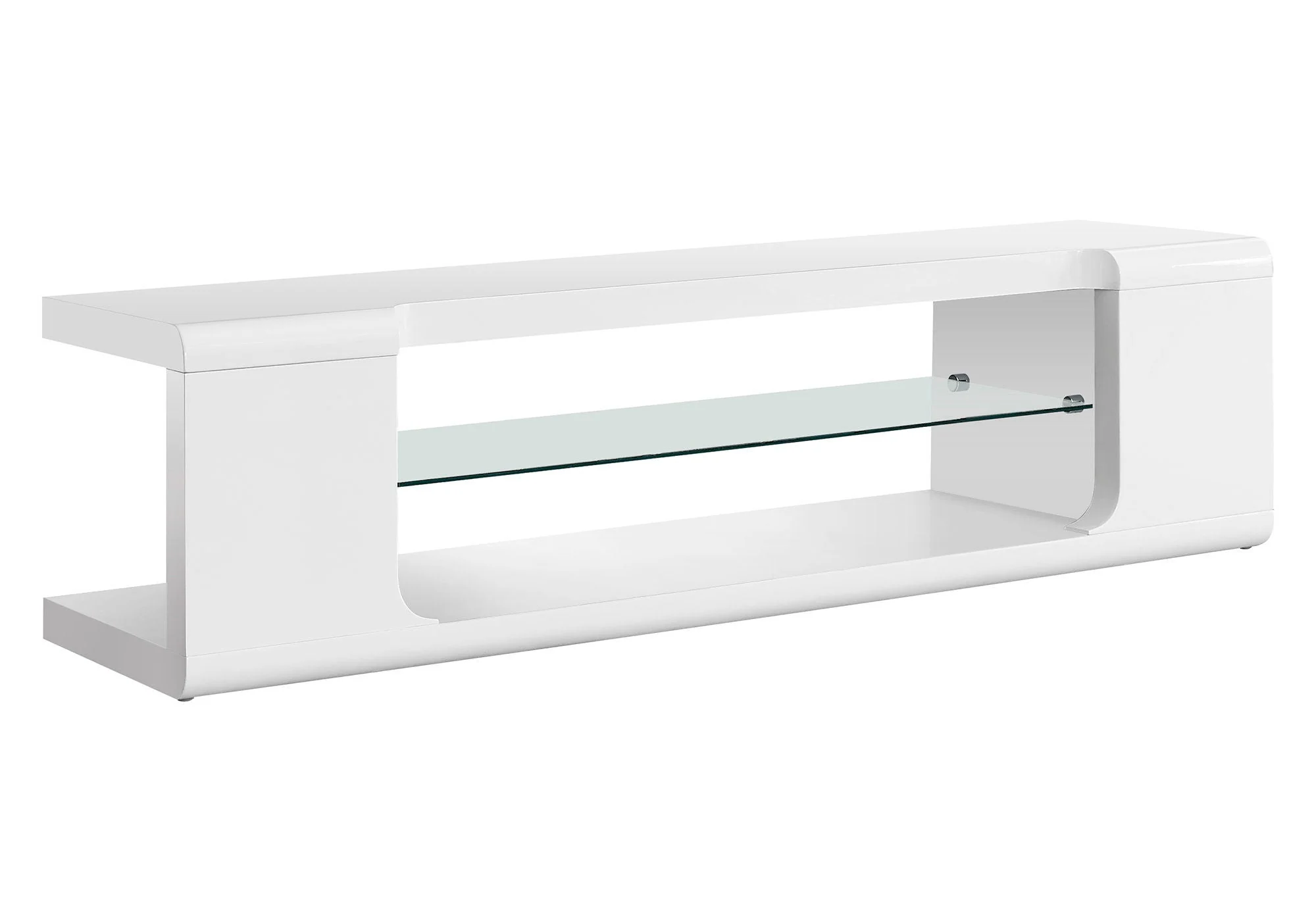 TV Stand, Console, Media Entertainment Center, Storage Shelves, Glossy Contemporary & Modern - White - Image 4