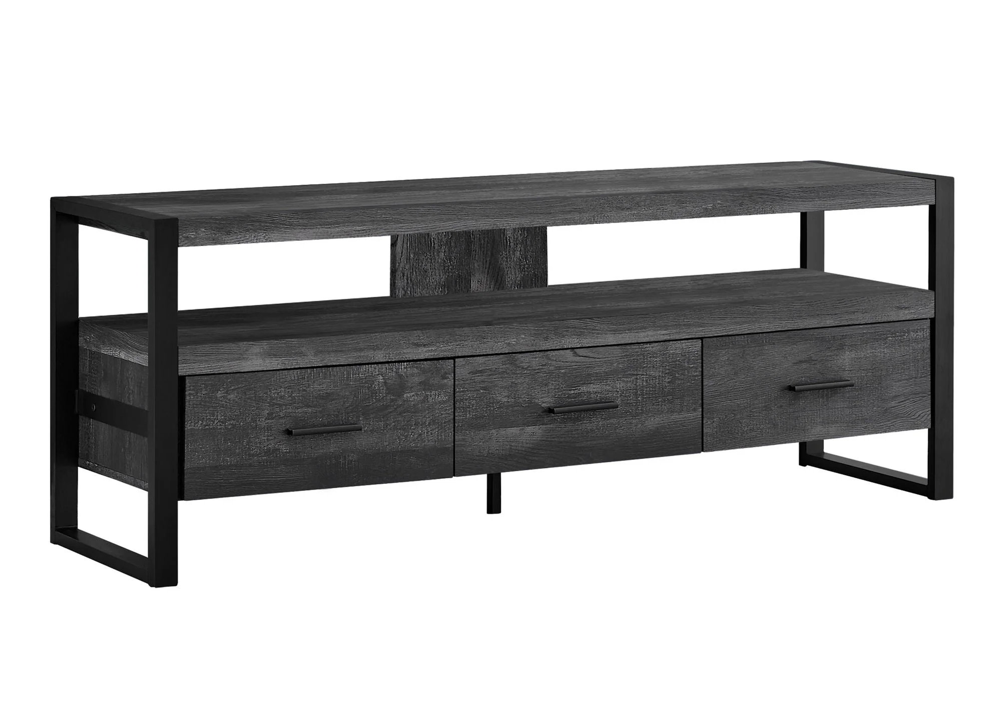 TV Stand, Console, Media Entertainment Center with Storage Drawers - Black - Image 3