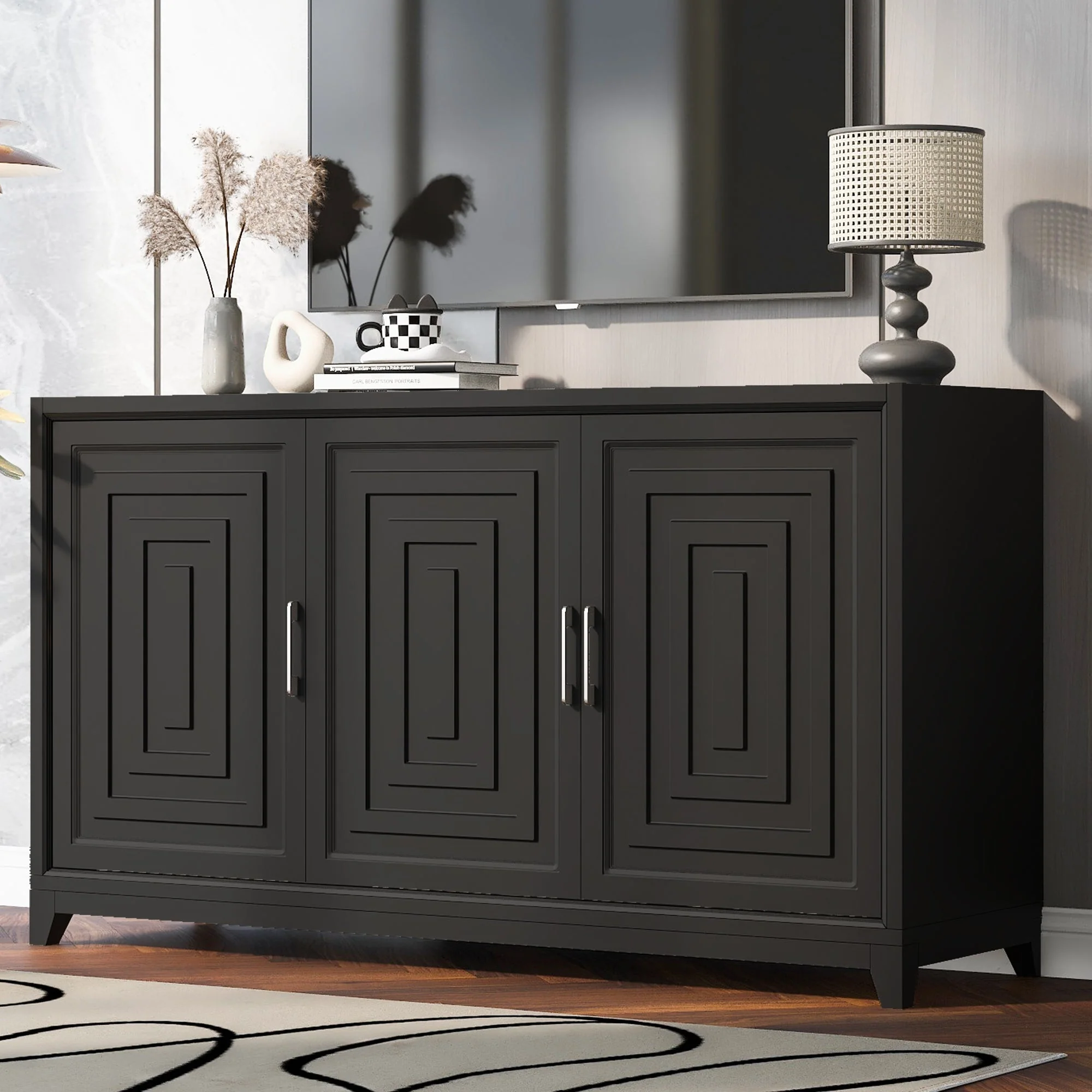 TV Stand for TVs up to 65 Inches, Modern Entertainment Center Media Console Cabinet with 2 Spacious Storage Space, - Image 2