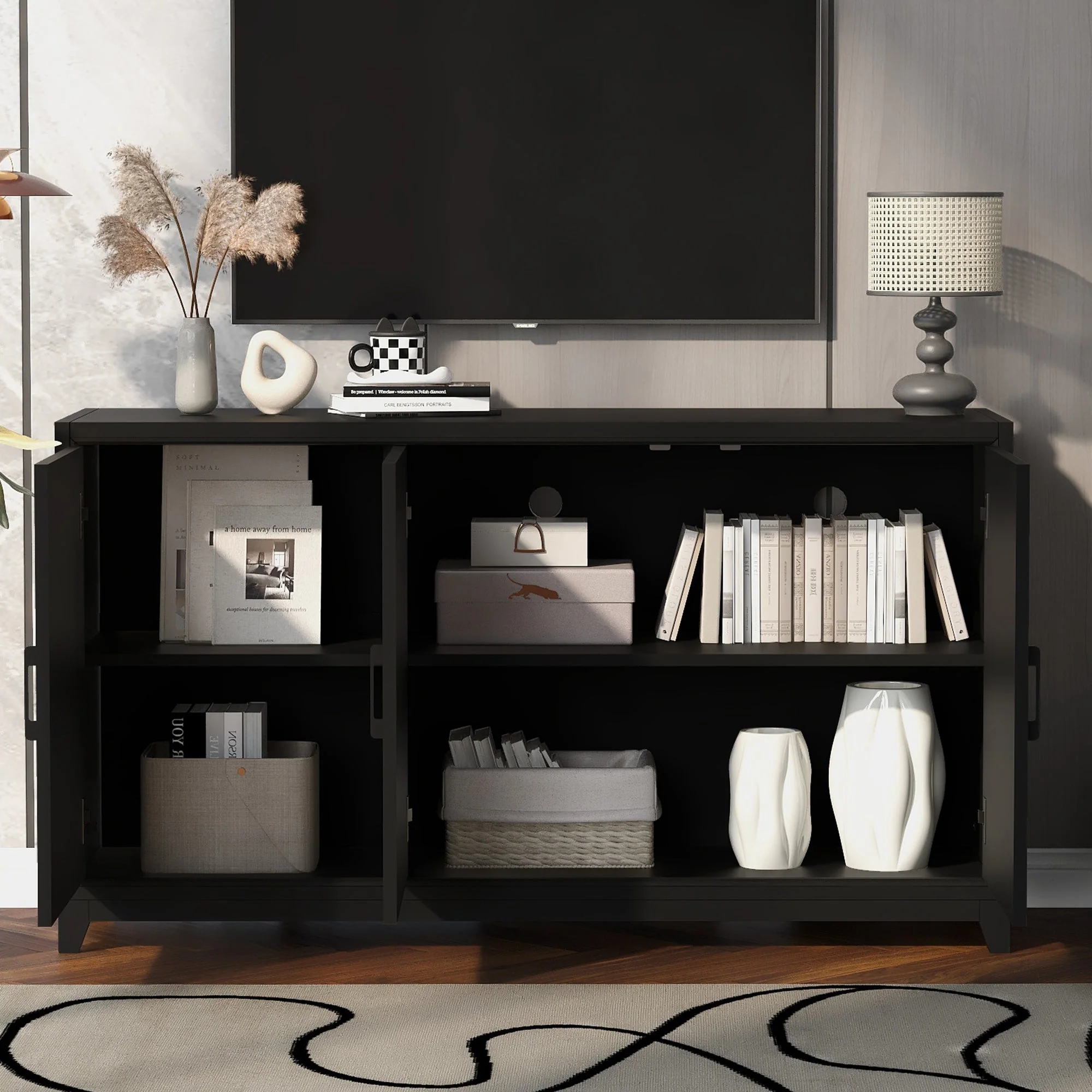 TV Stand for TVs up to 65 Inches, Modern Entertainment Center Media Console Cabinet with 2 Spacious Storage Space, - Image 4