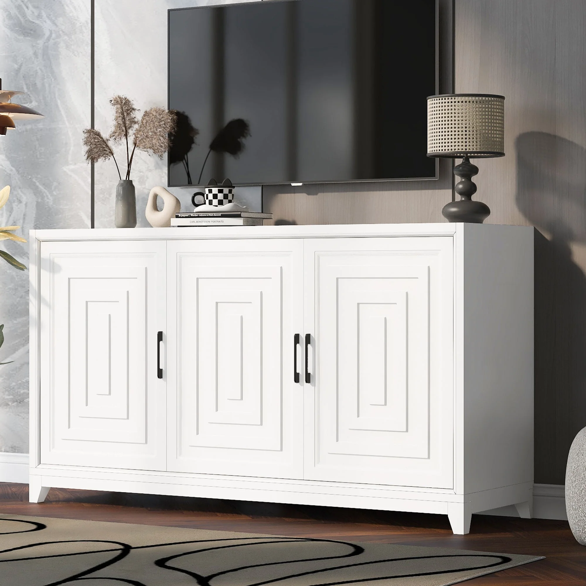 TV Stand for TVs up to 65 Inches, Modern Entertainment Center Media Console Cabinet with 2 Spacious Storage Space, Solid Wood Legs for Living room - Image 2
