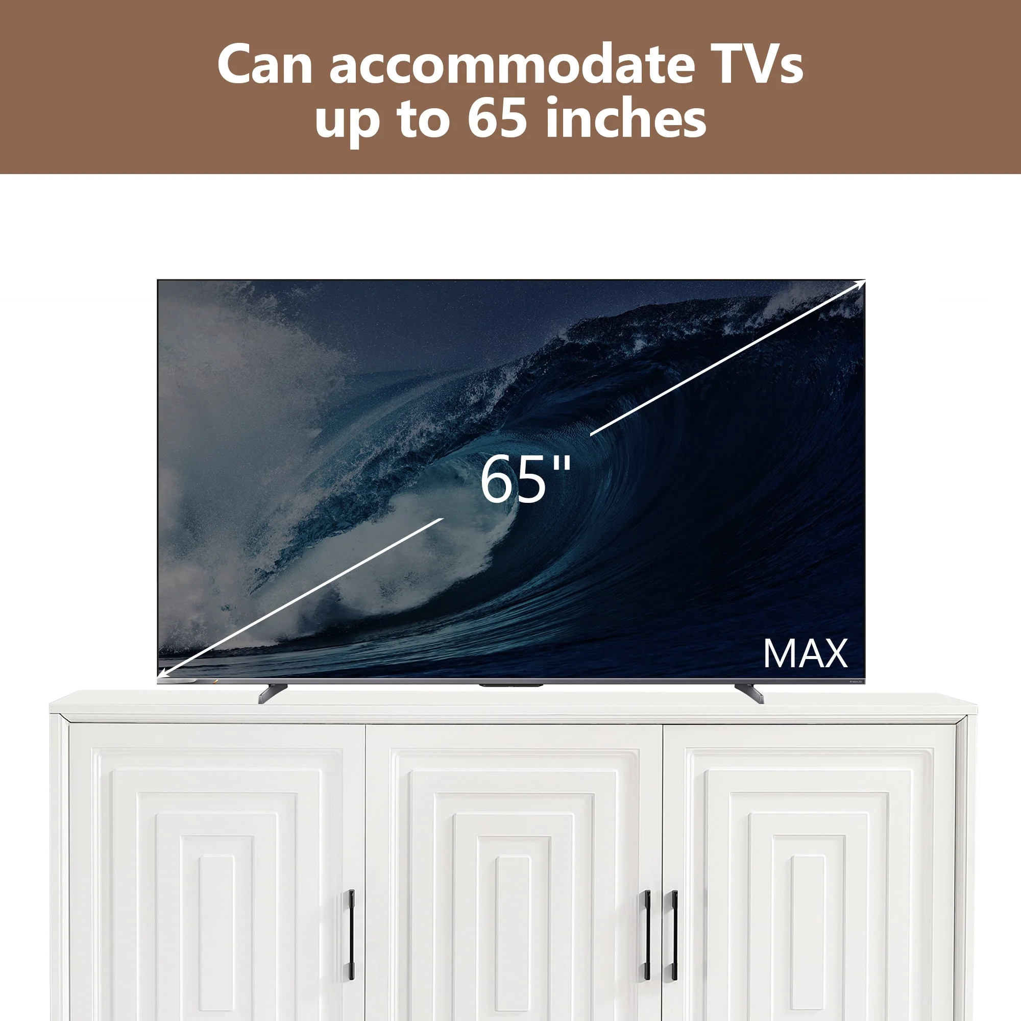 TV Stand for TVs up to 65 Inches, Modern Entertainment Center Media Console Cabinet with 2 Spacious Storage Space, Solid Wood Legs for Living room - Image 8