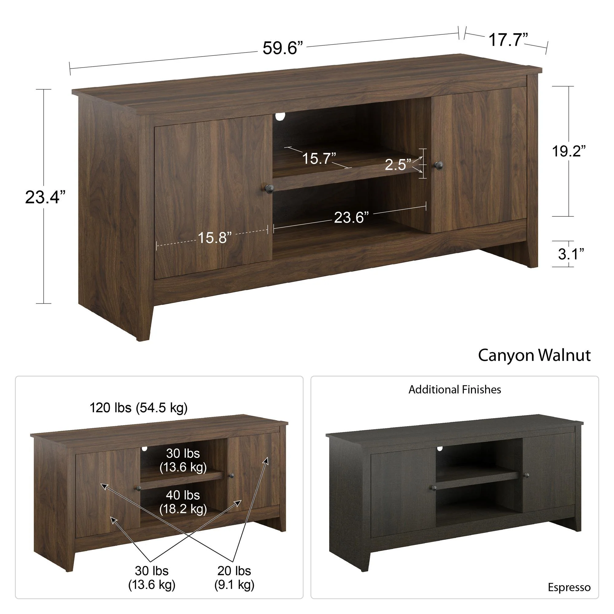 TV Stand For TVs Up To 65" With Open Shelves And Storage Cabinets - Walnut - Image 4