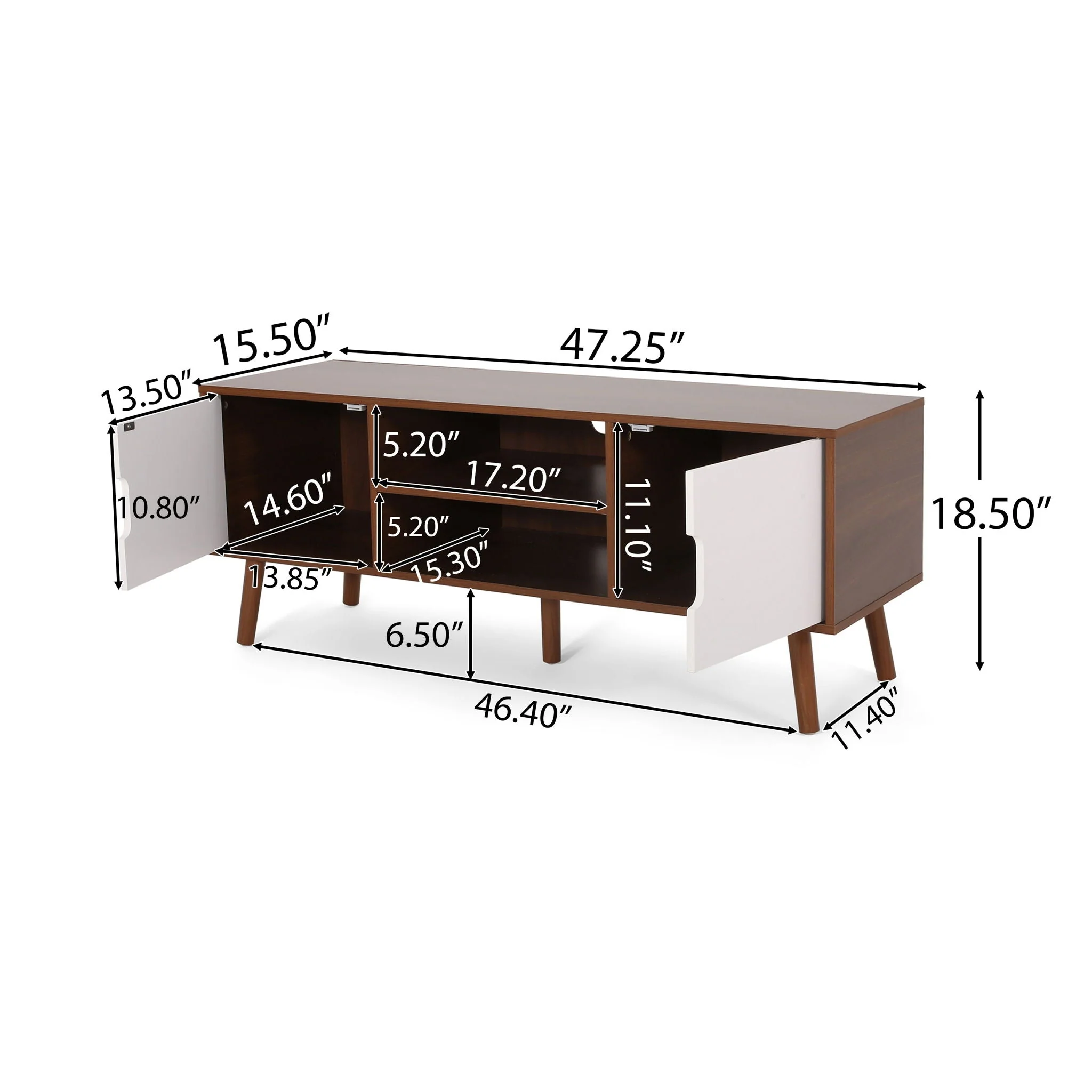 TV Stand With Shelves And Splayed Legs - White / Walnut - Image 4