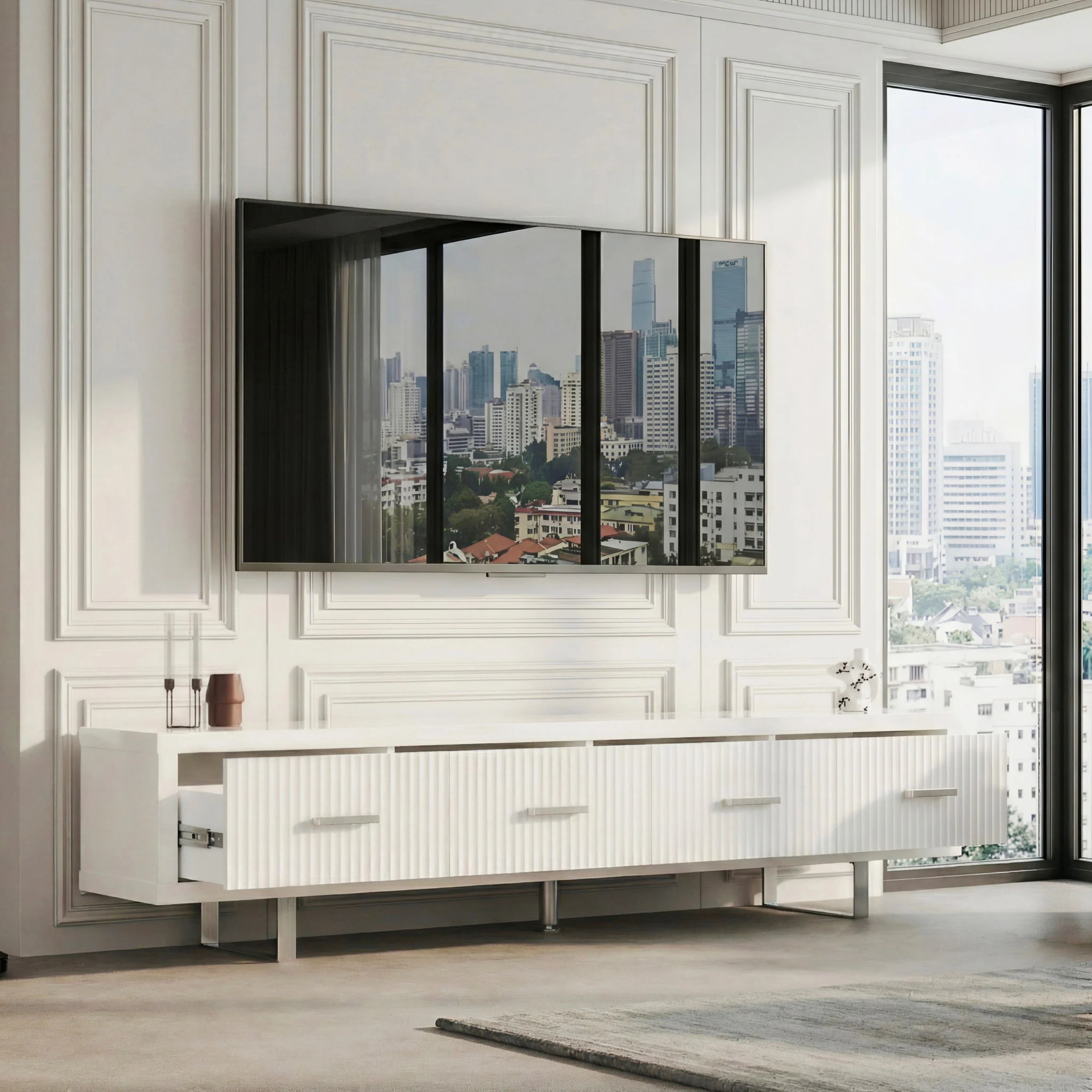 TV Stand With Slatted Drawers - Image 6