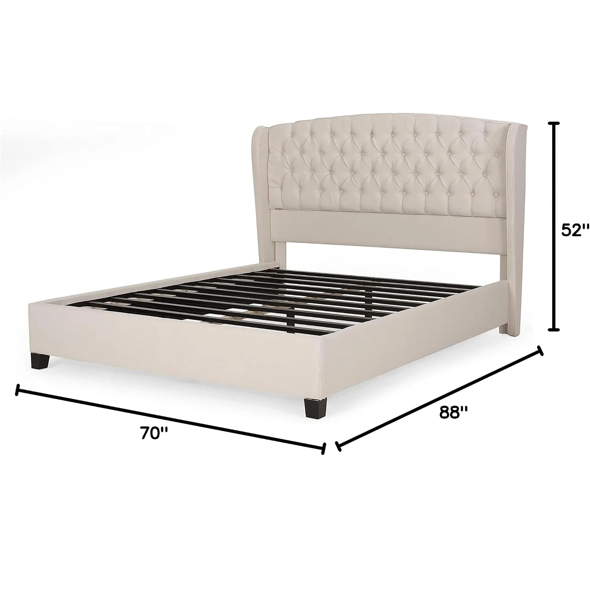 Twilight Fully Upholstered Fabric Wingback Queen Bed - Ivory - Image 3