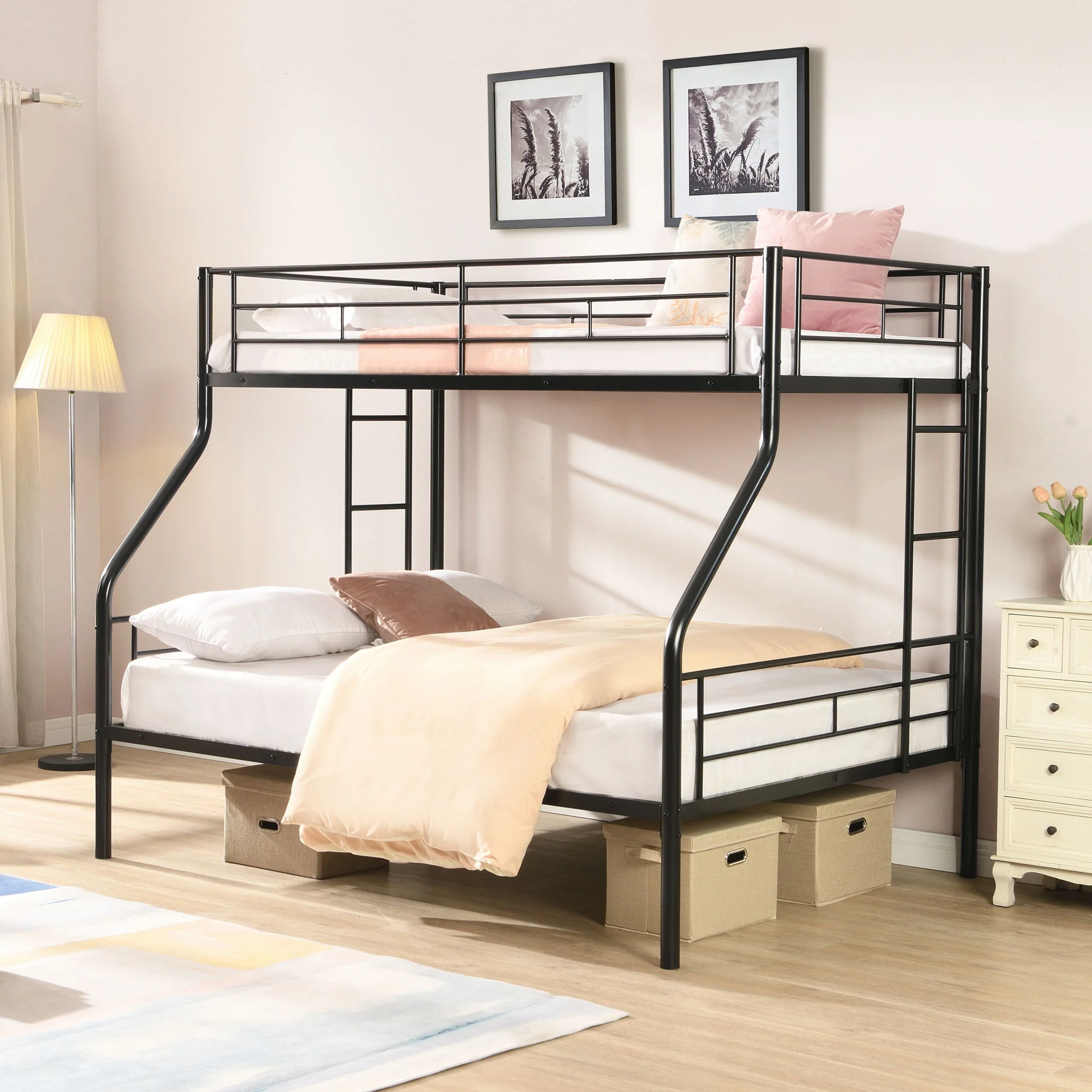 Twin Over Full Bunk Bed With Large Under-Bed Storage - Black - Image 2