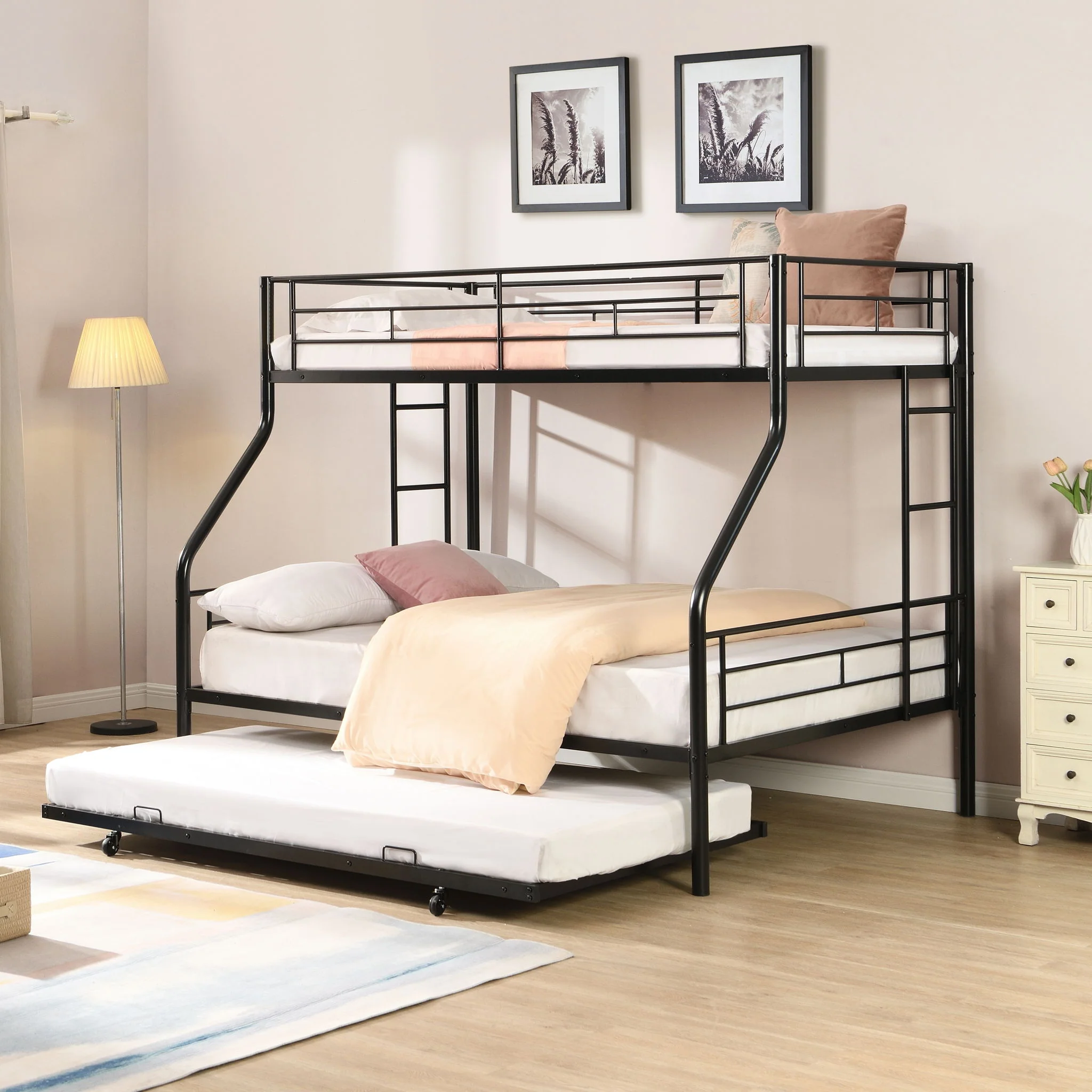 Twin Over Full Modern Metal Bunk Bed With Trundle - Black - Image 4