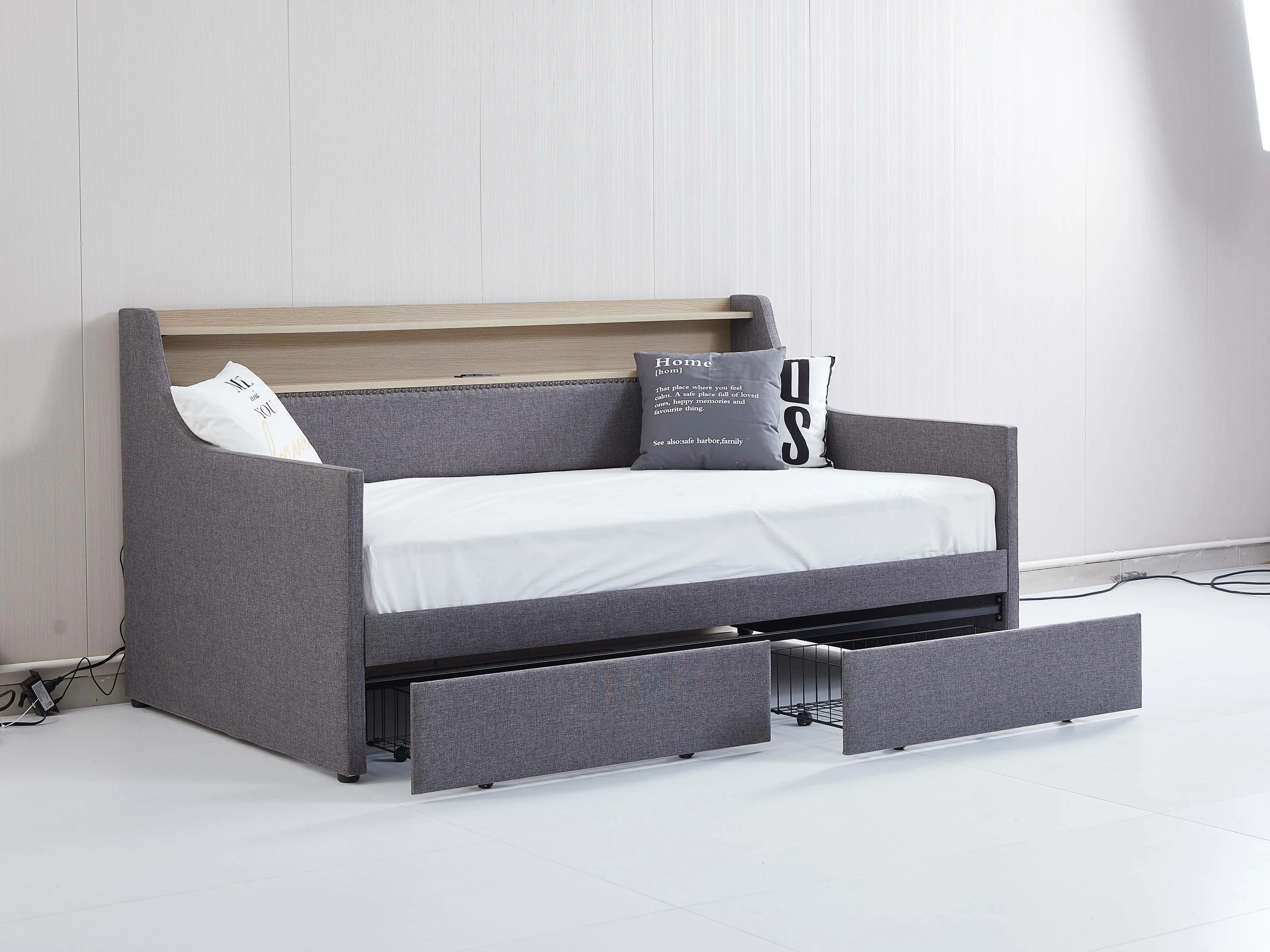 Twin Size Linen Upholstered Daybed with Storage Drawers and LED Lights - Image 10