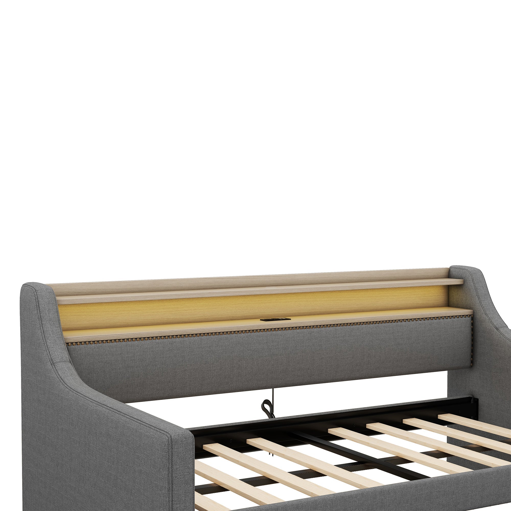 Twin Size Linen Upholstered Daybed with Storage Drawers and LED Lights - Image 18