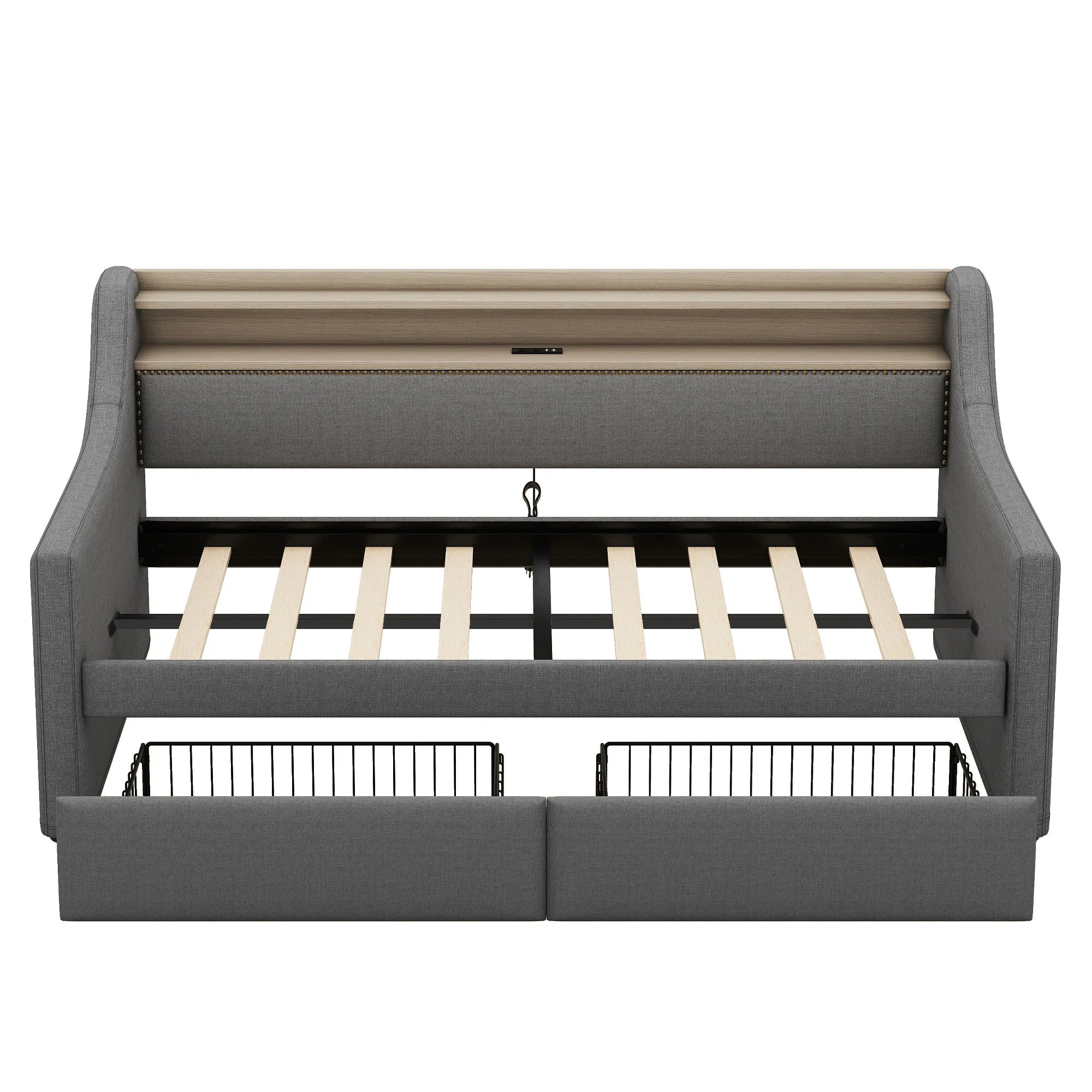 Twin Size Linen Upholstered Daybed with Storage Drawers and LED Lights - Image 22