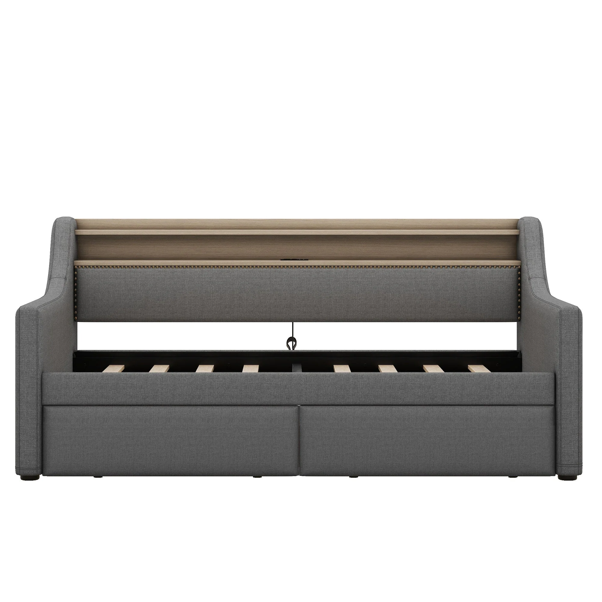 Twin Size Linen Upholstered Daybed with Storage Drawers and LED Lights - Image 23