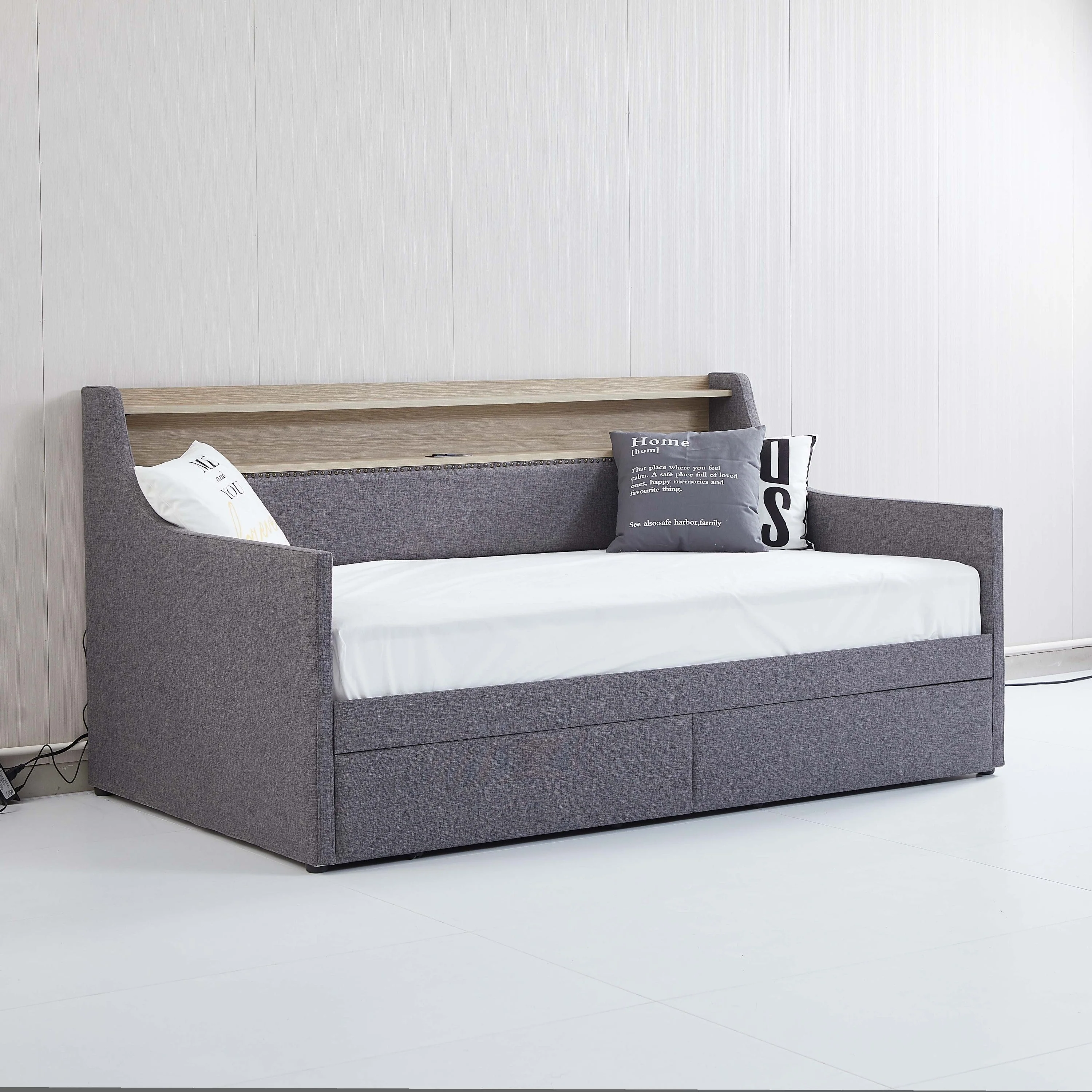 Twin Size Linen Upholstered Daybed with Storage Drawers and LED Lights - Image 8