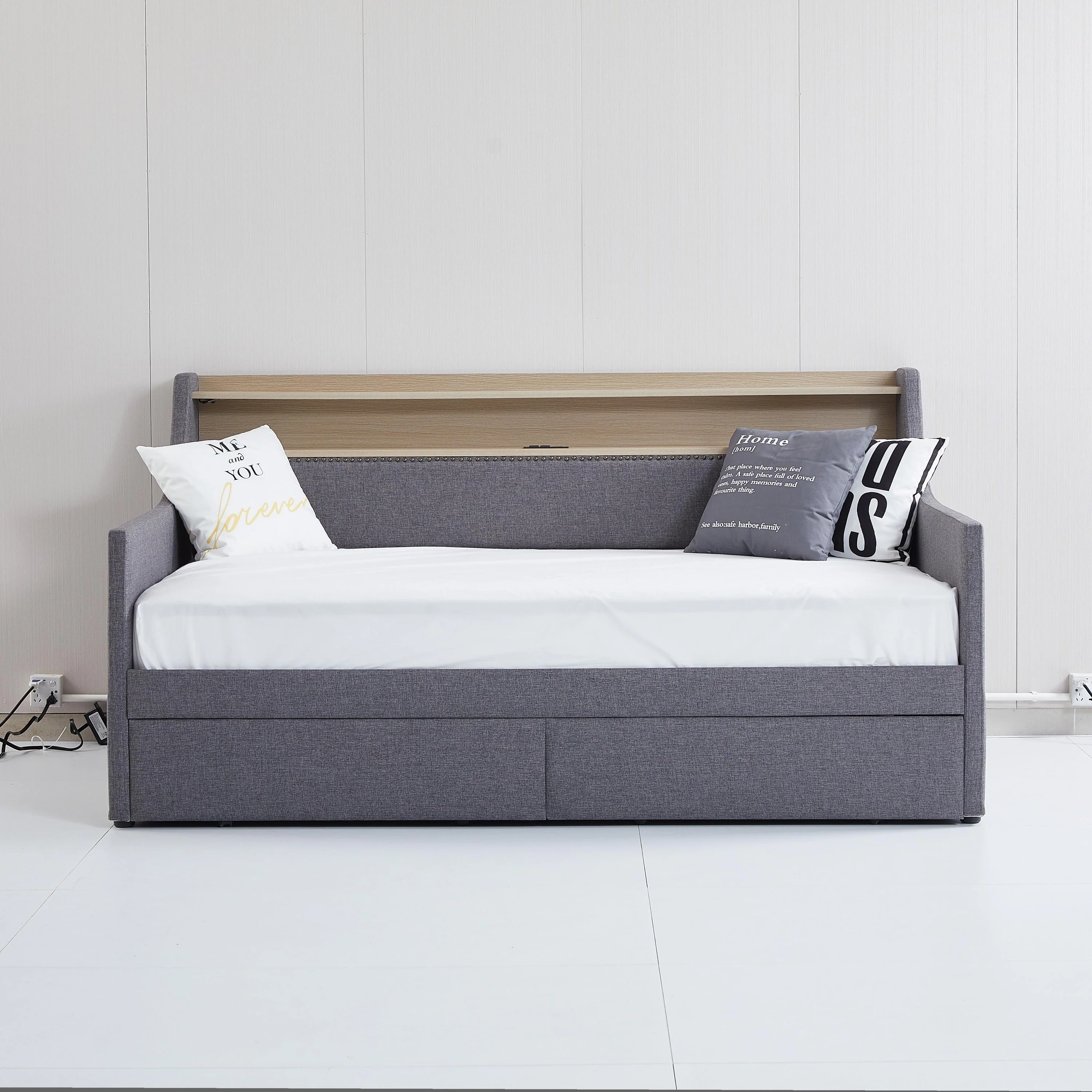 Twin Size Linen Upholstered Daybed with Storage Drawers and LED Lights - Image 9