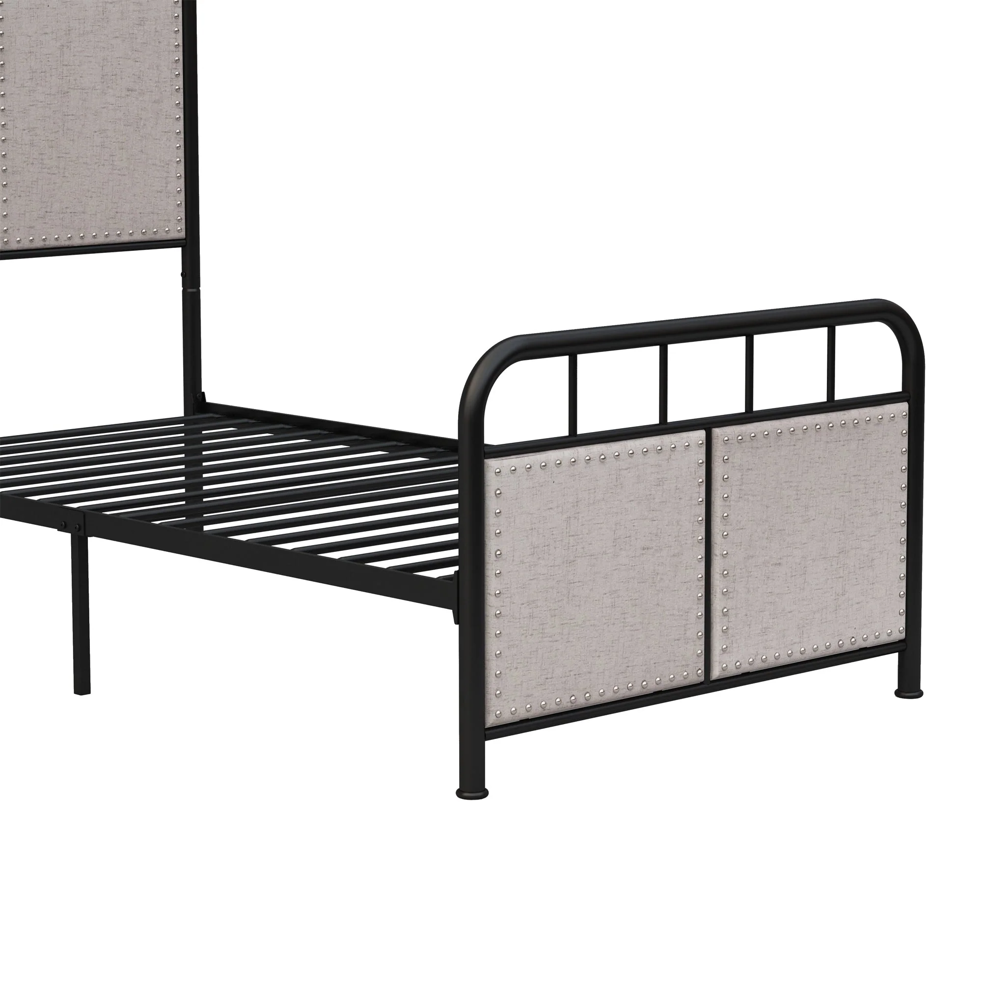 Twin Size Linen Upholstered Platform Metal Bed Frame with Fabric Headboard and Footboard - Image 10