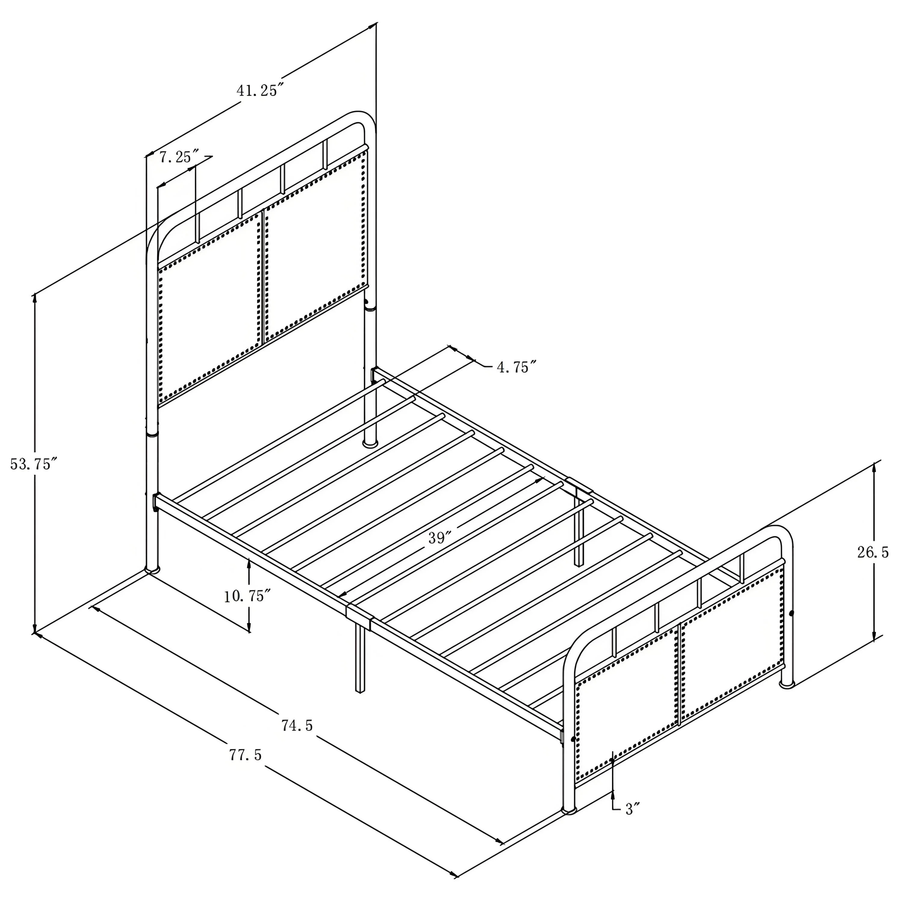 Twin Size Linen Upholstered Platform Metal Bed Frame with Fabric Headboard and Footboard - Image 13