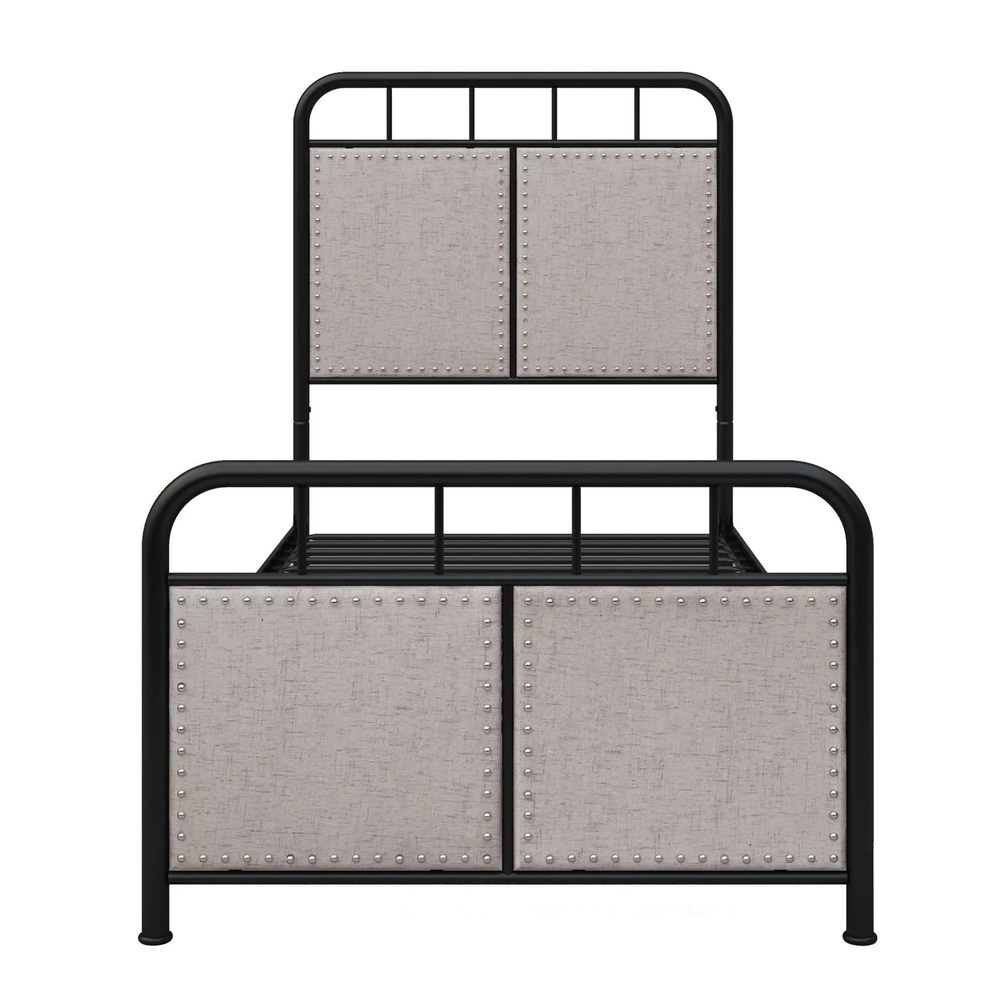 Twin Size Linen Upholstered Platform Metal Bed Frame with Fabric Headboard and Footboard - Image 4