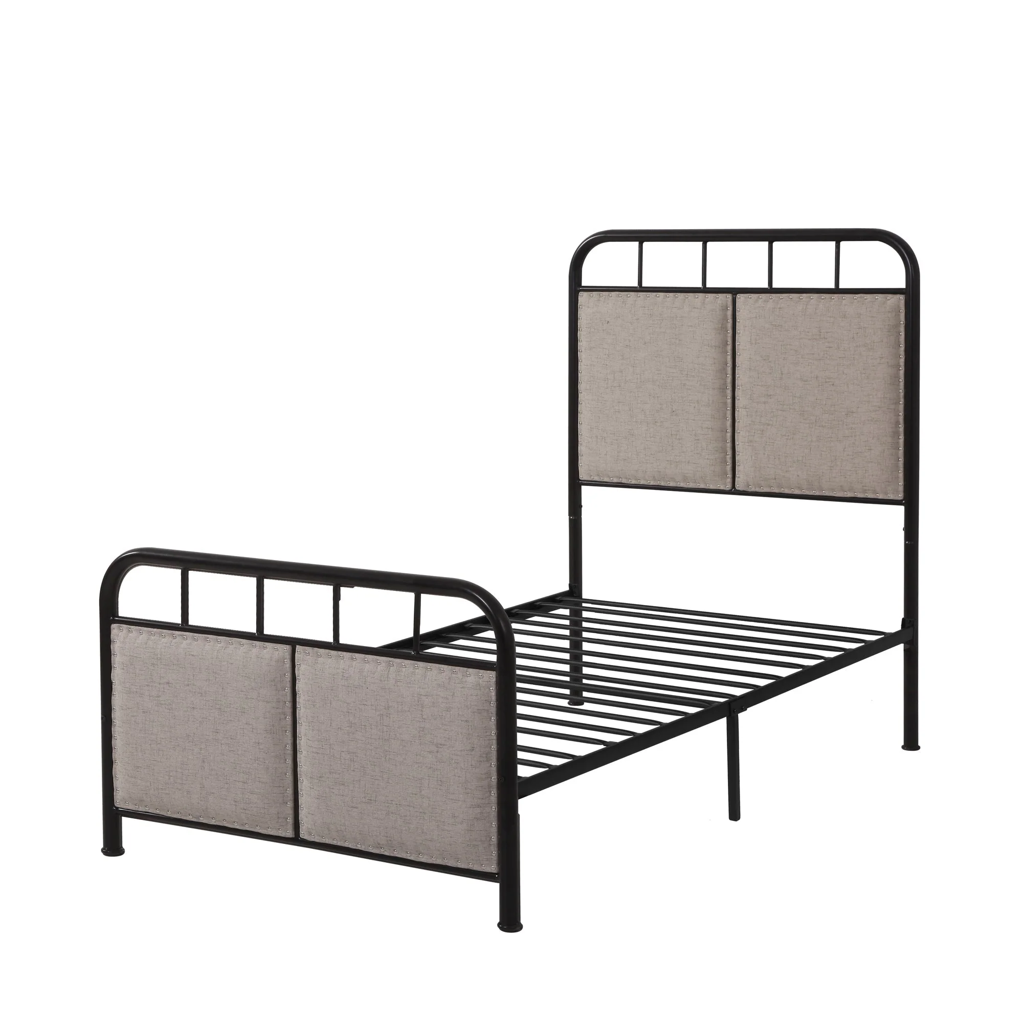 Twin Size Linen Upholstered Platform Metal Bed Frame with Fabric Headboard and Footboard - Image 5