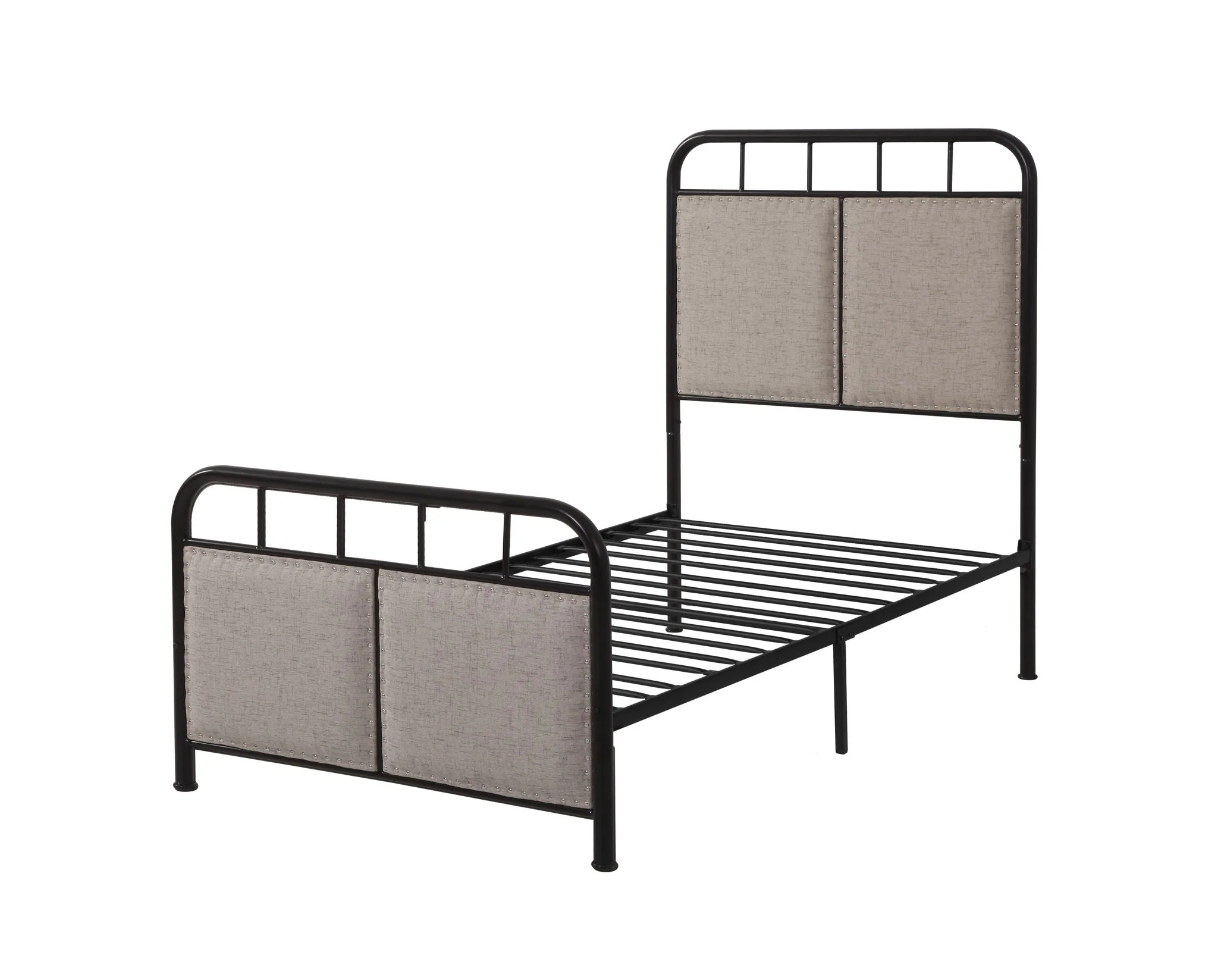 Twin Size Linen Upholstered Platform Metal Bed Frame With Fabric Headboard And Footboard - Brown - Image 3