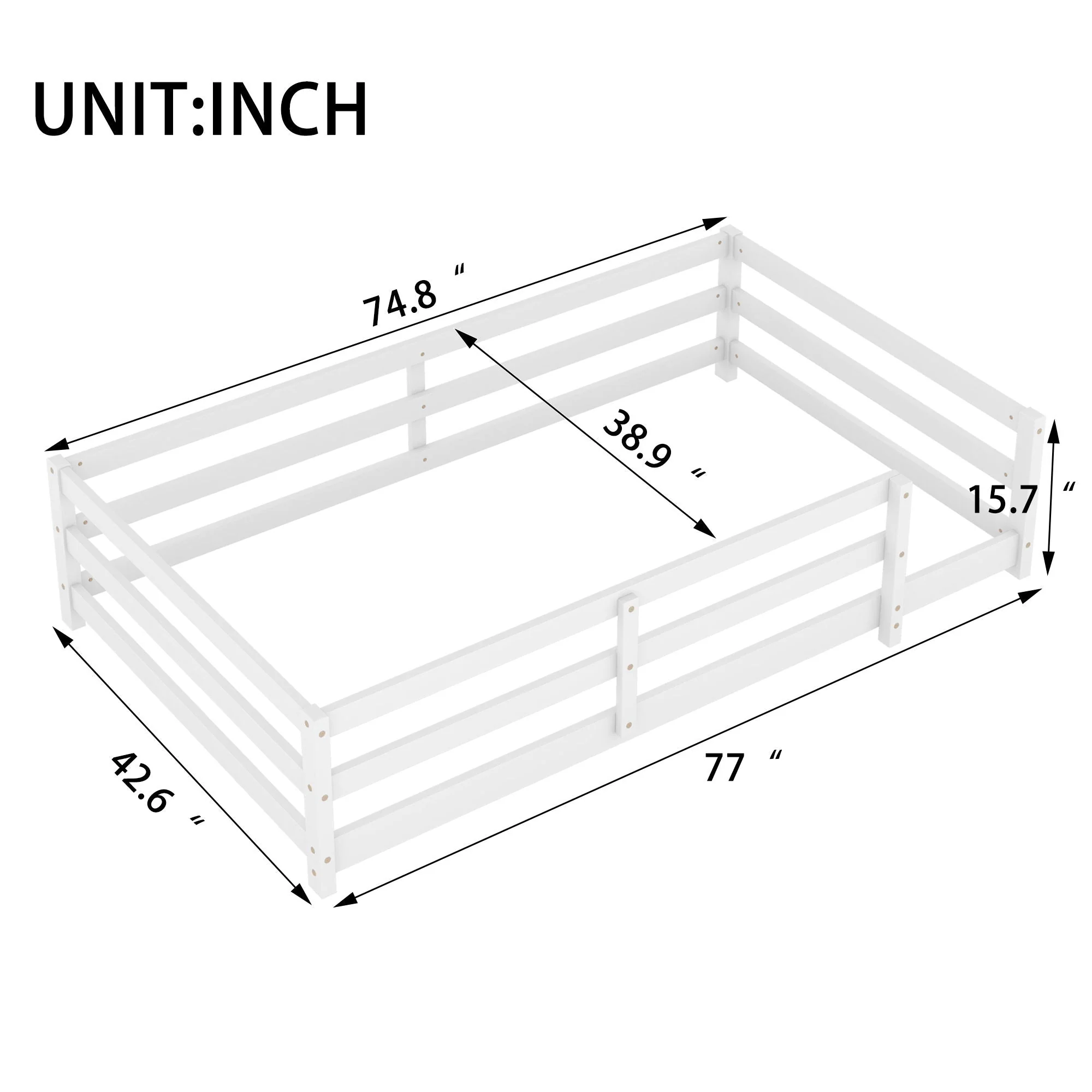 Twin Size Montessori Floor Bed With Fence - White - Image 4
