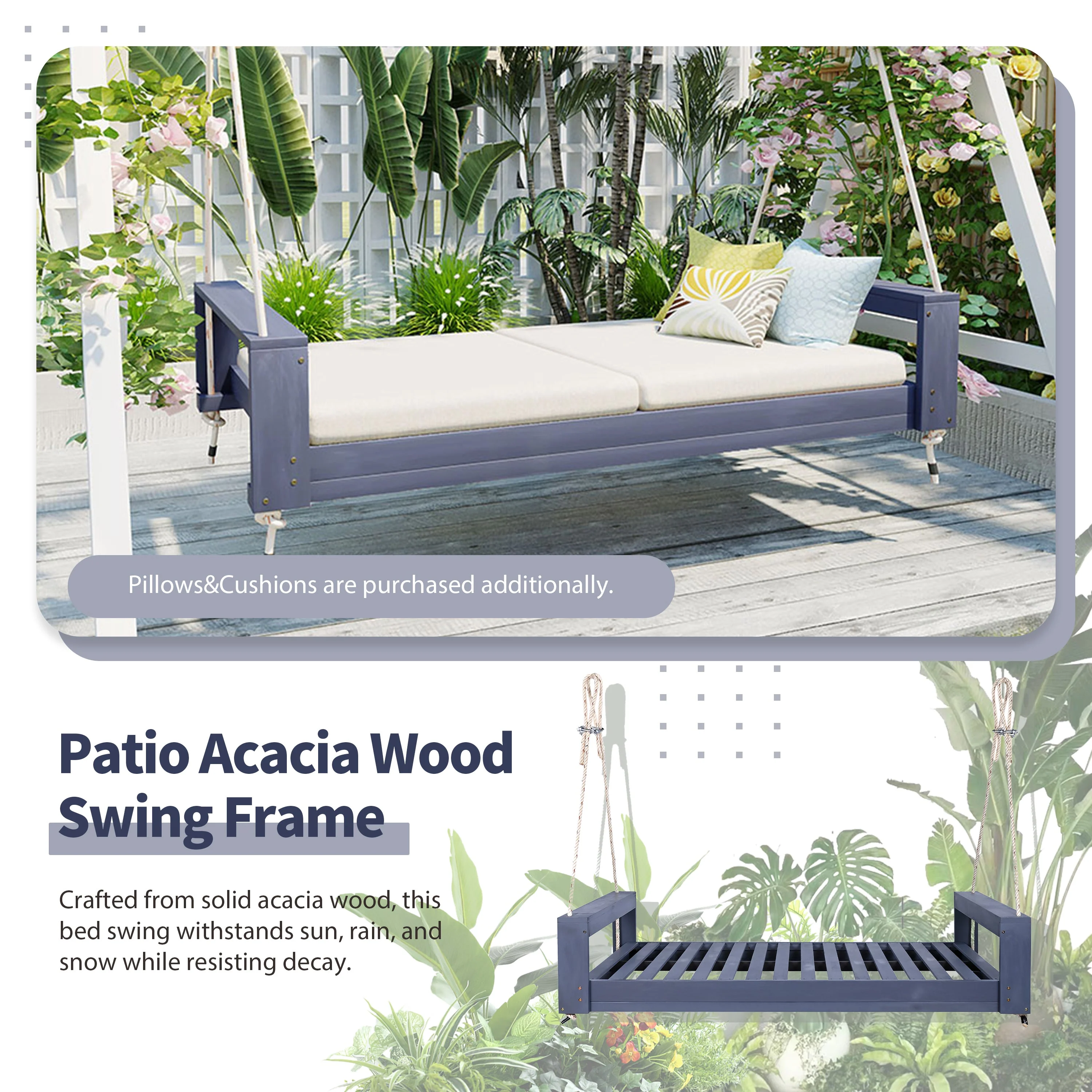 Twin Size Porch Swing Bed Seating Gray - Image 3