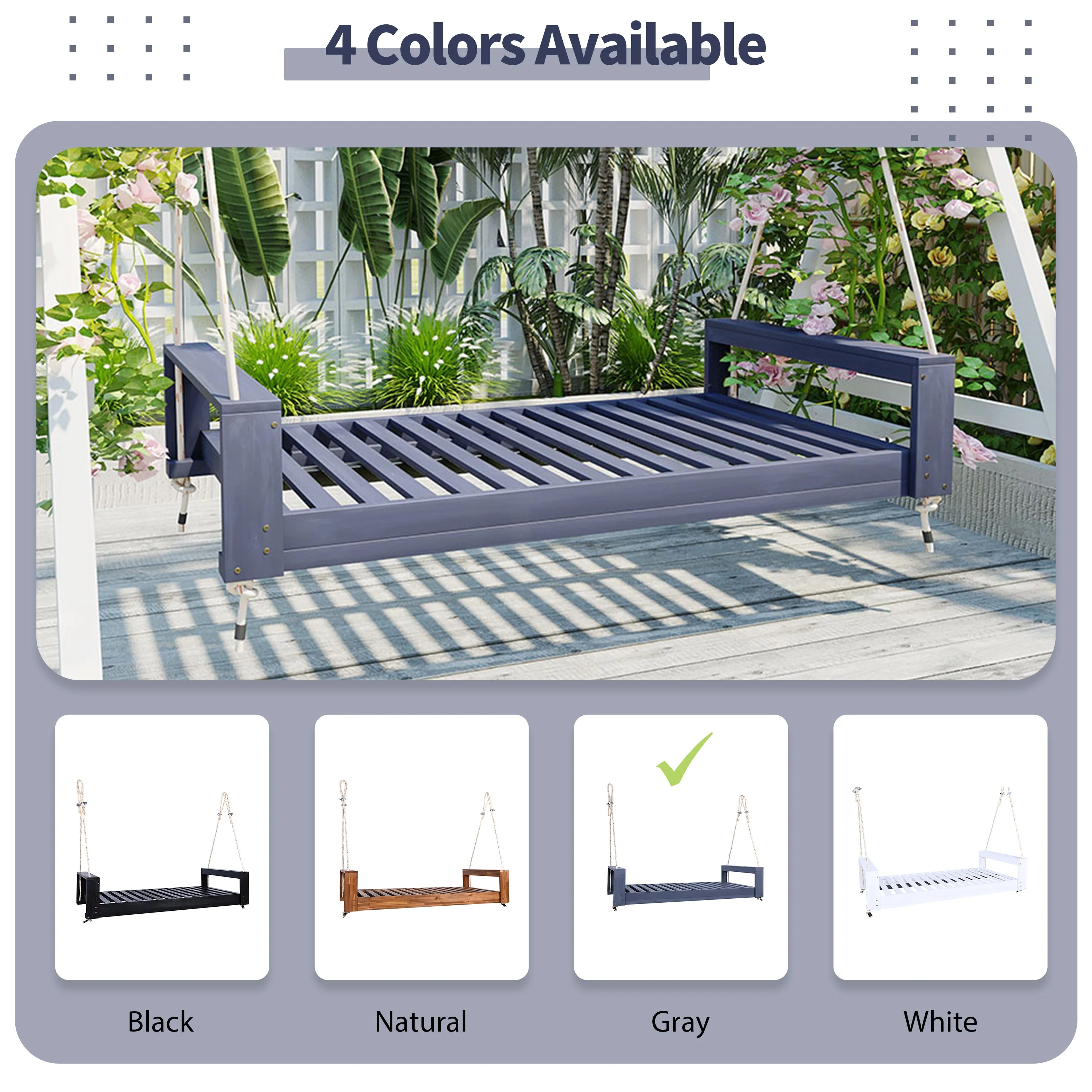 Twin Size Porch Swing Bed Seating Gray - Image 5