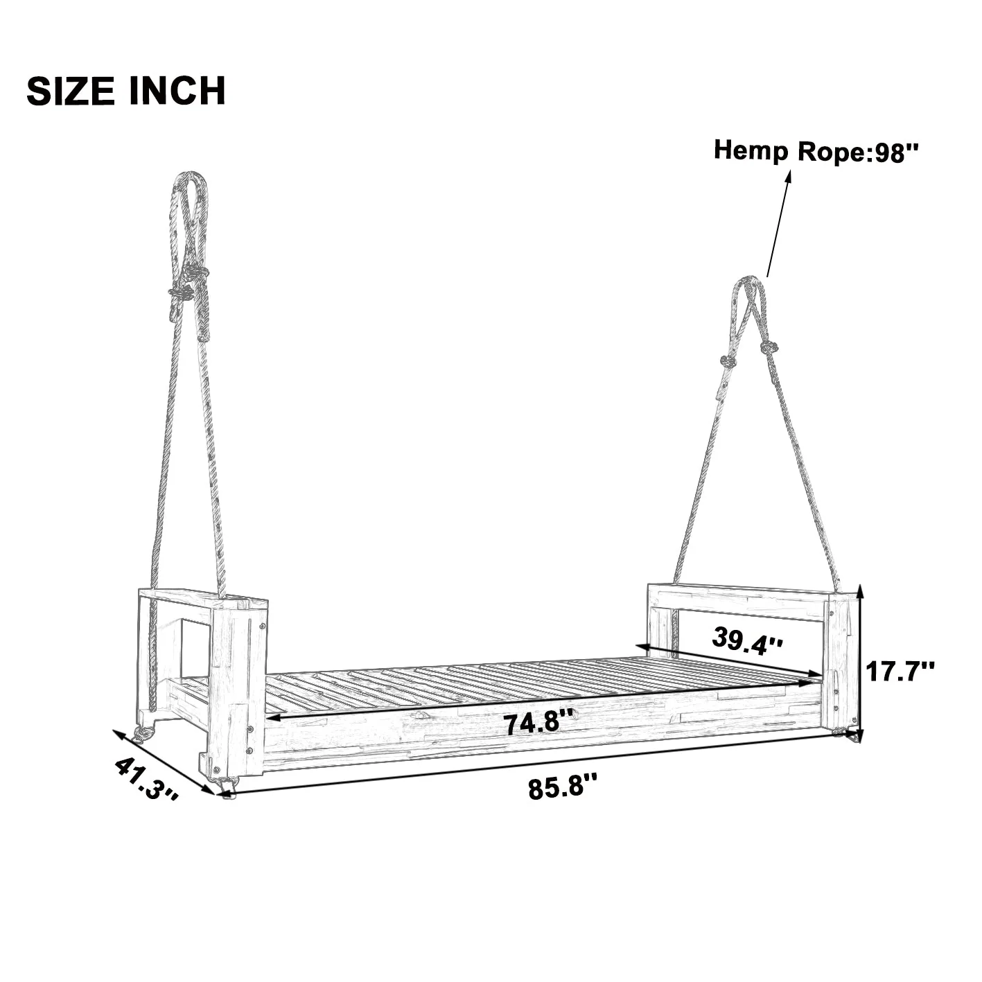 Twin Size Porch Swing Bed Seating Gray - Image 6