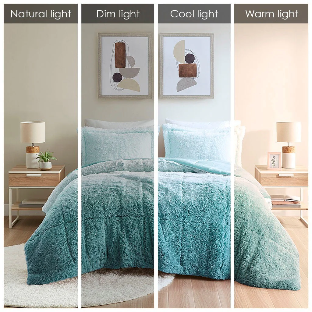 Twin/Twin XL Ombre Shaggy Long Fur Comforter Mini Set - Image 2