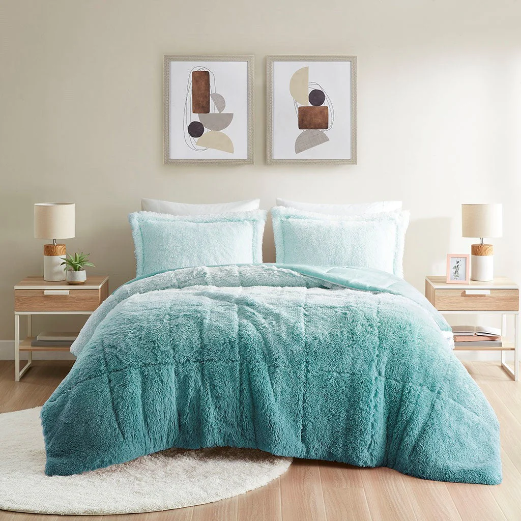 Twin/Twin XL Ombre Shaggy Long Fur Comforter Mini Set - Image 3
