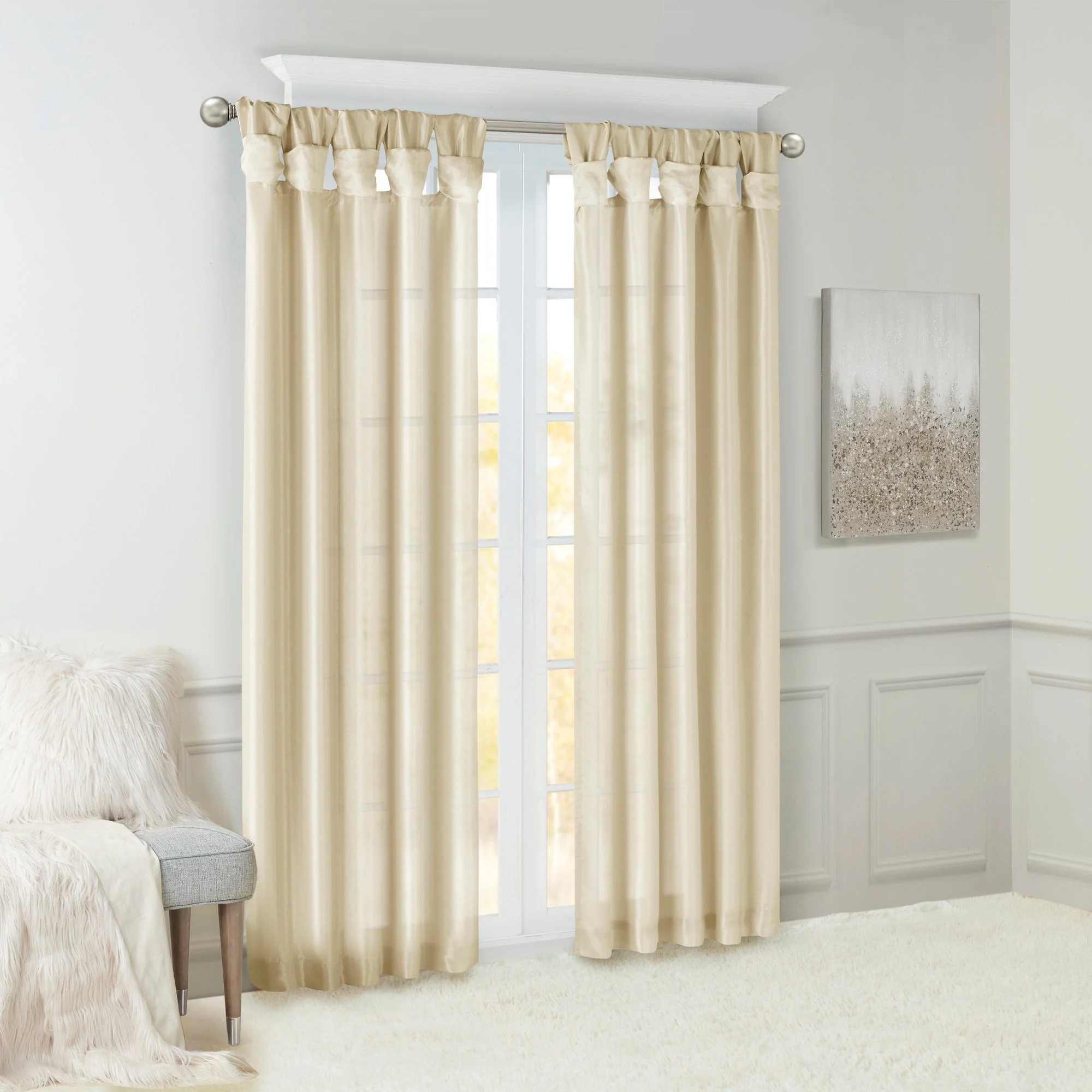 Twist Tab Lined Window Curtain Panel Champagne 50x95 - Image 2