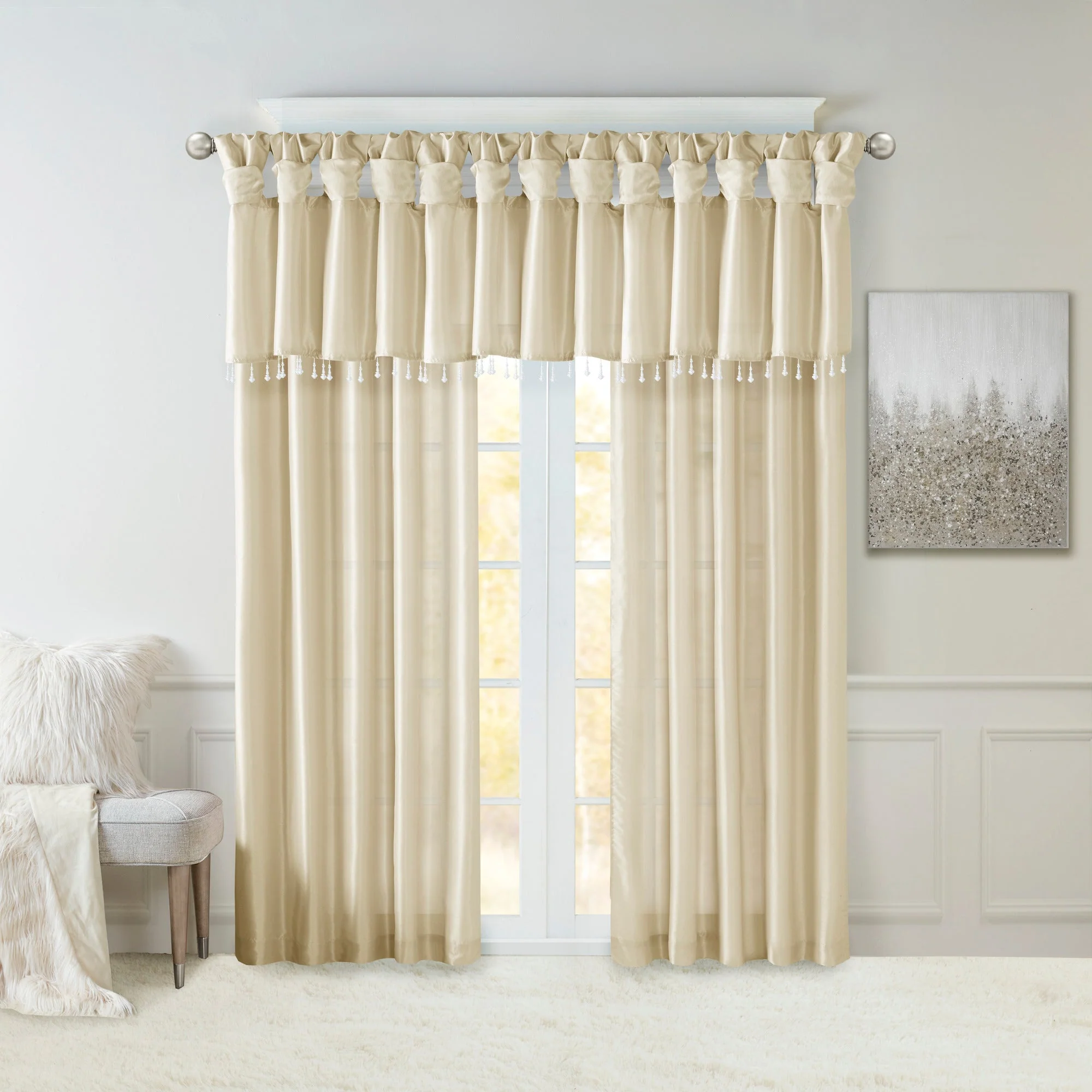 Twist Tab Lined Window Curtain Panel Champagne 50x95 - Image 5