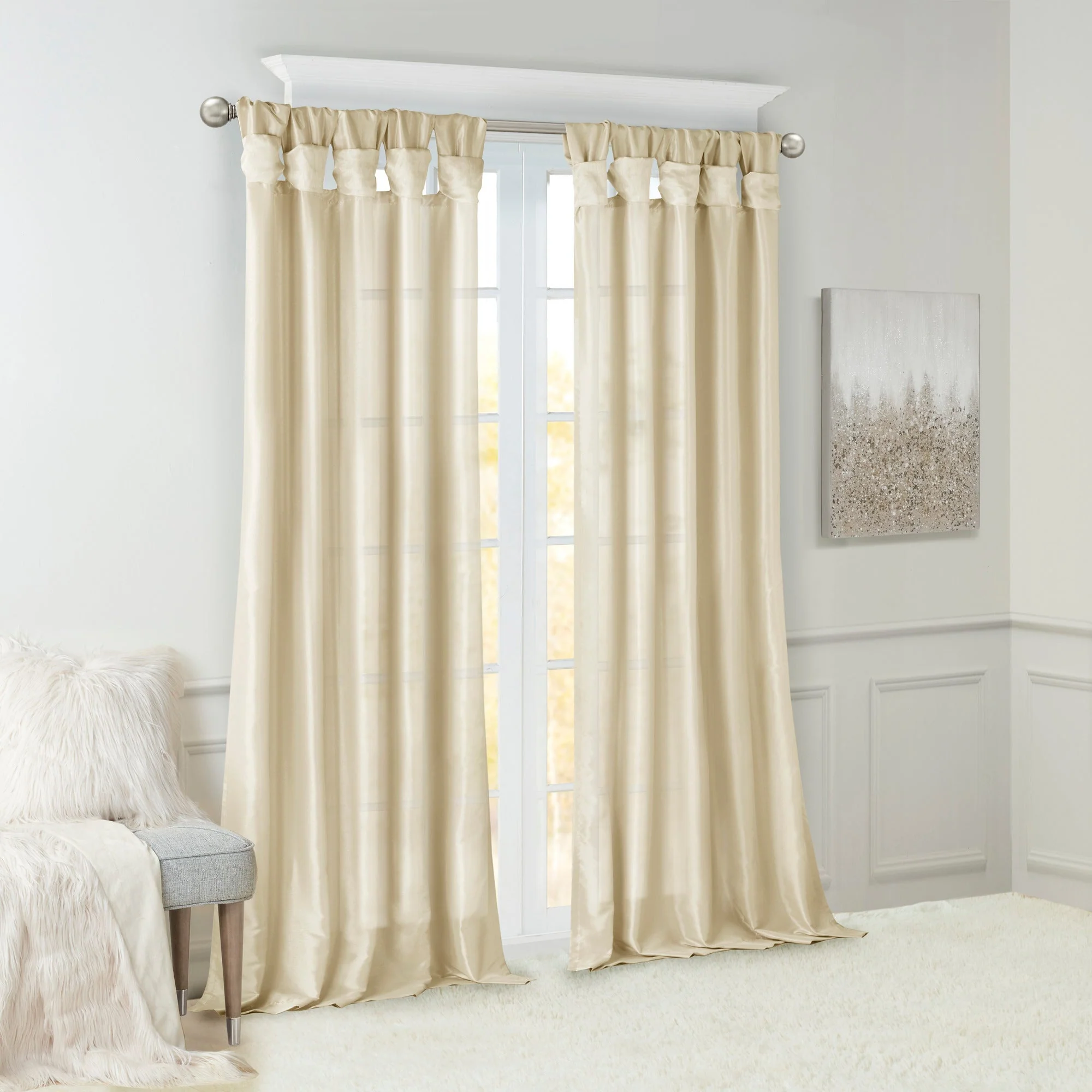 Twist Tab Lined Window Curtain Panel Champagne 50x95 - Image 7