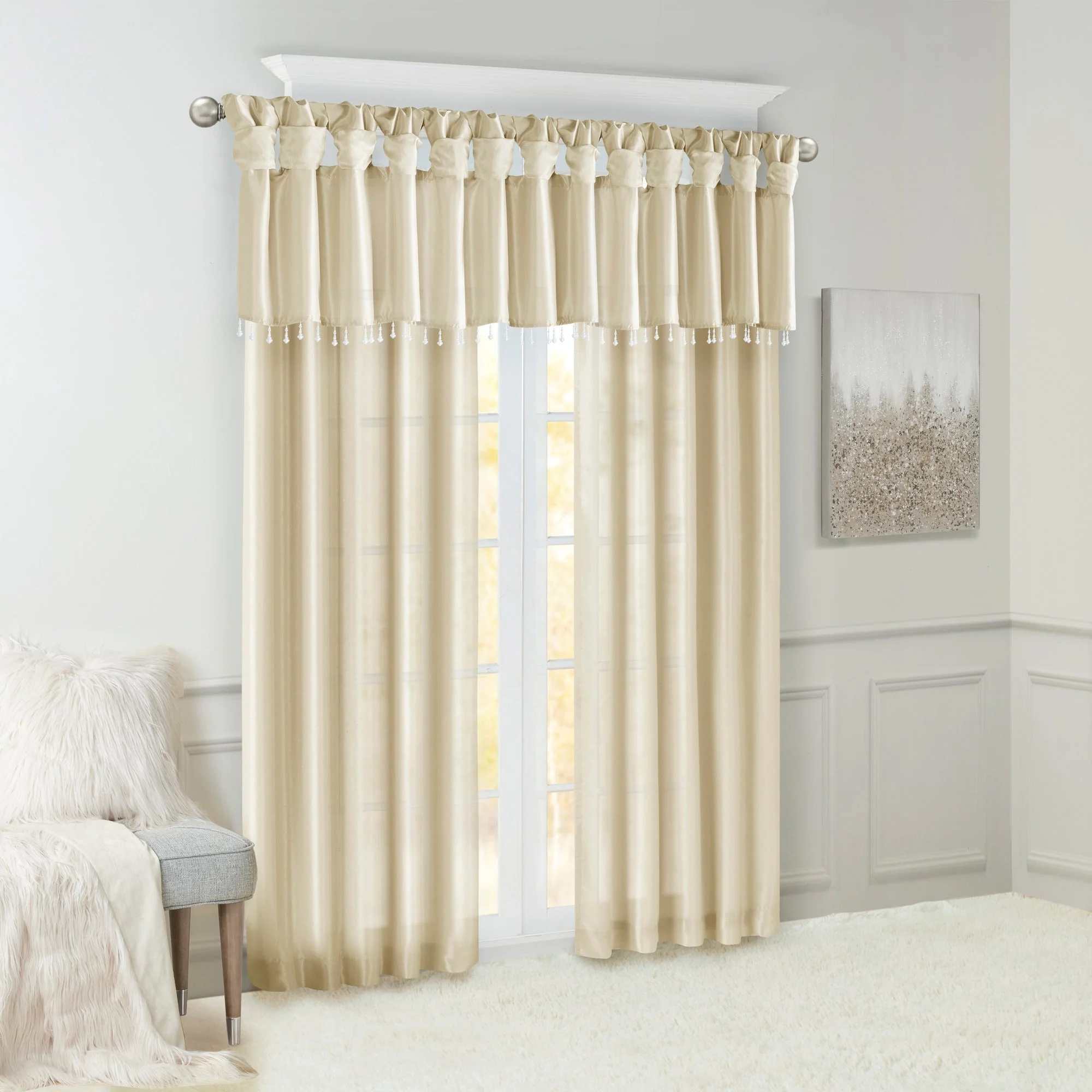 Twist Tab Lined Window Curtain Panel Champagne 50x95 - Image 8