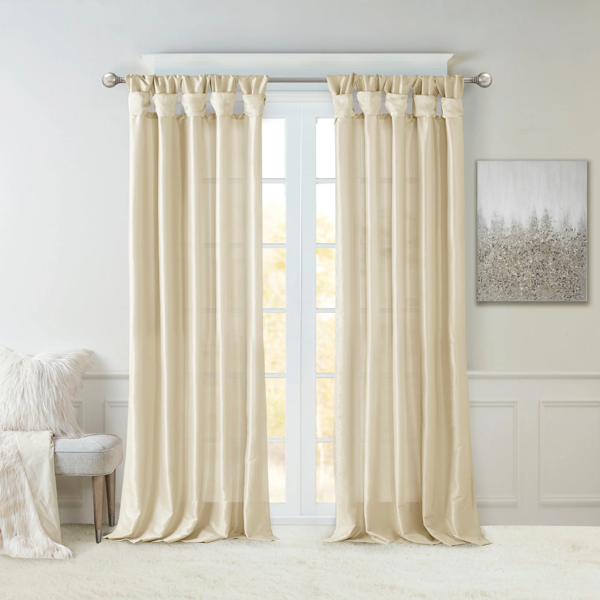 Twist Tab Lined Window Curtain Panel Champagne 50x95 - Image 9