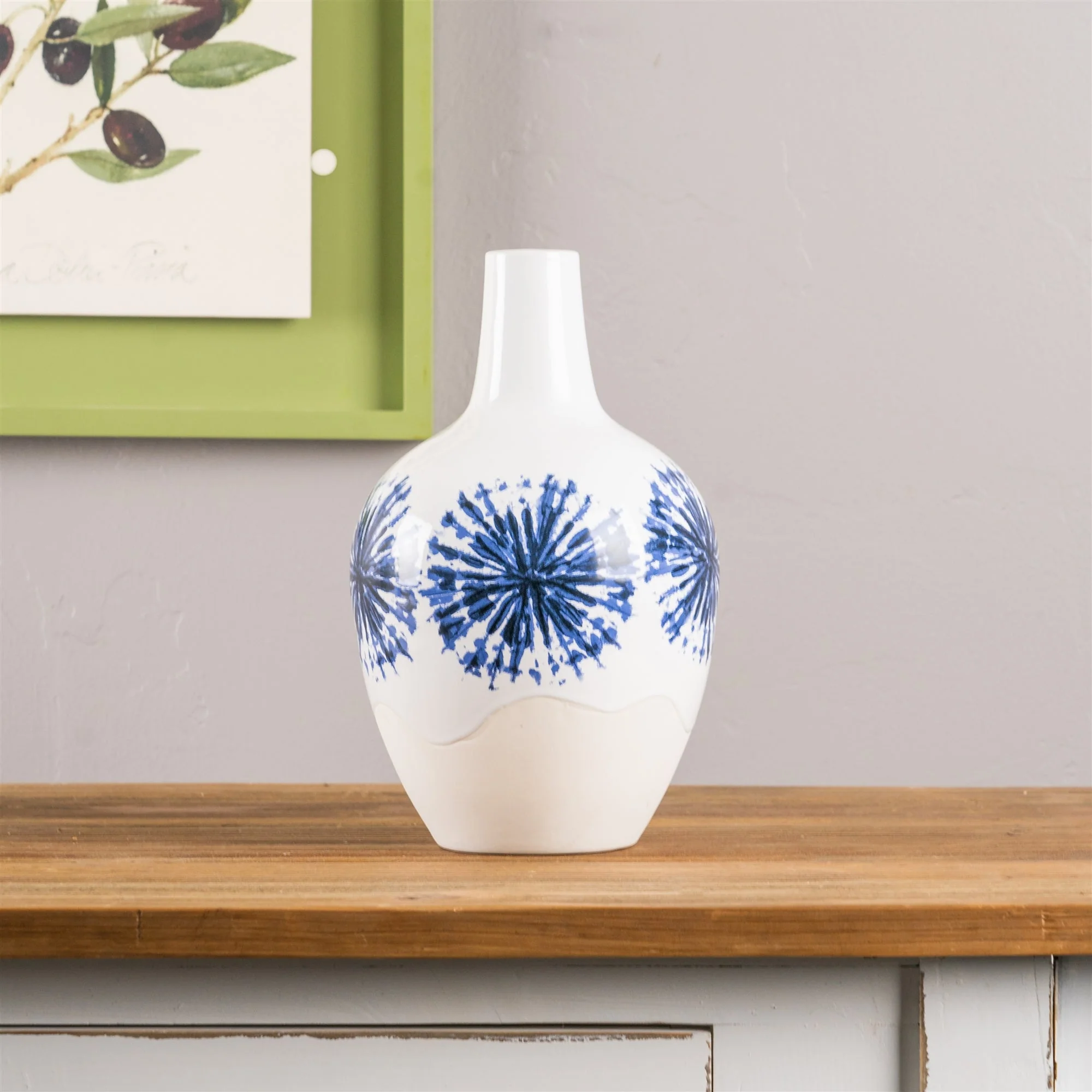 Two-Tone Tie Dye Design Ceramic Vase 11"H - Image 2