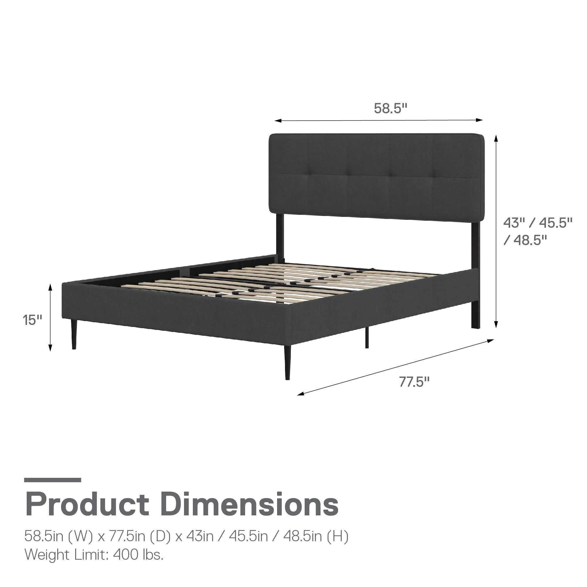 Tyler - Full Upholstered Bed - Dark Gray - Image 2